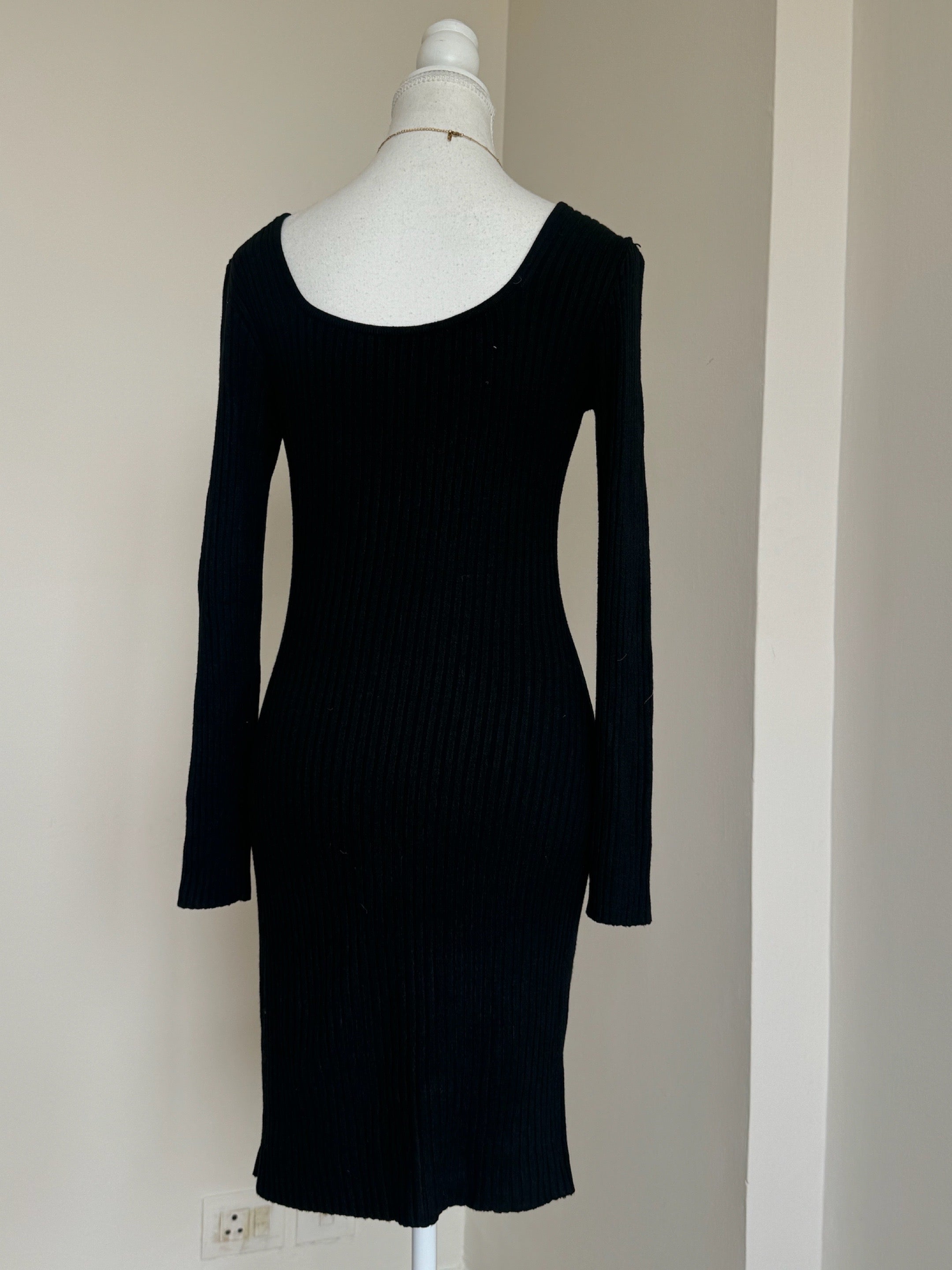 Black Ribbed Bodycon Dress - 14