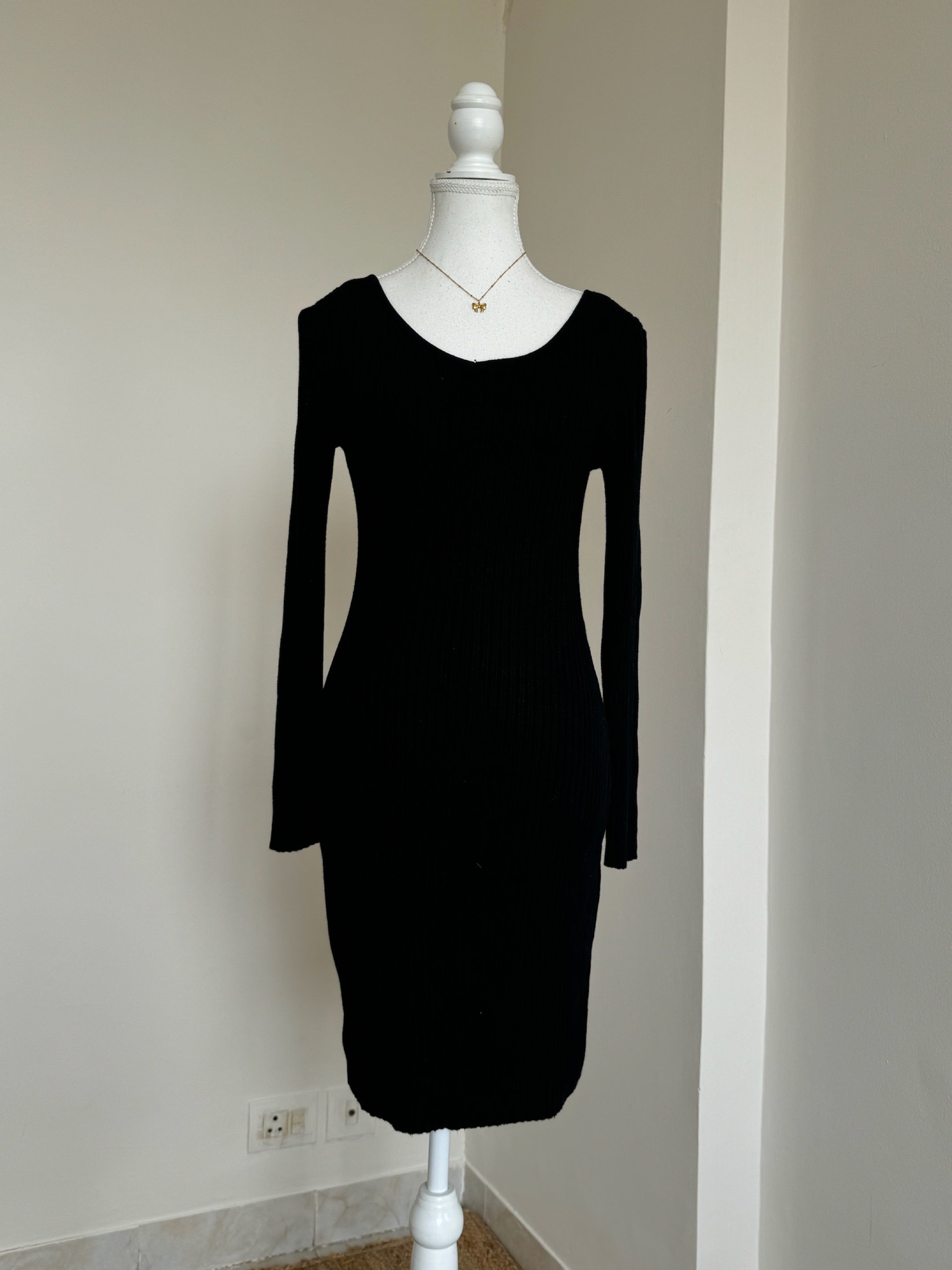 Black Ribbed Bodycon Dress - 14