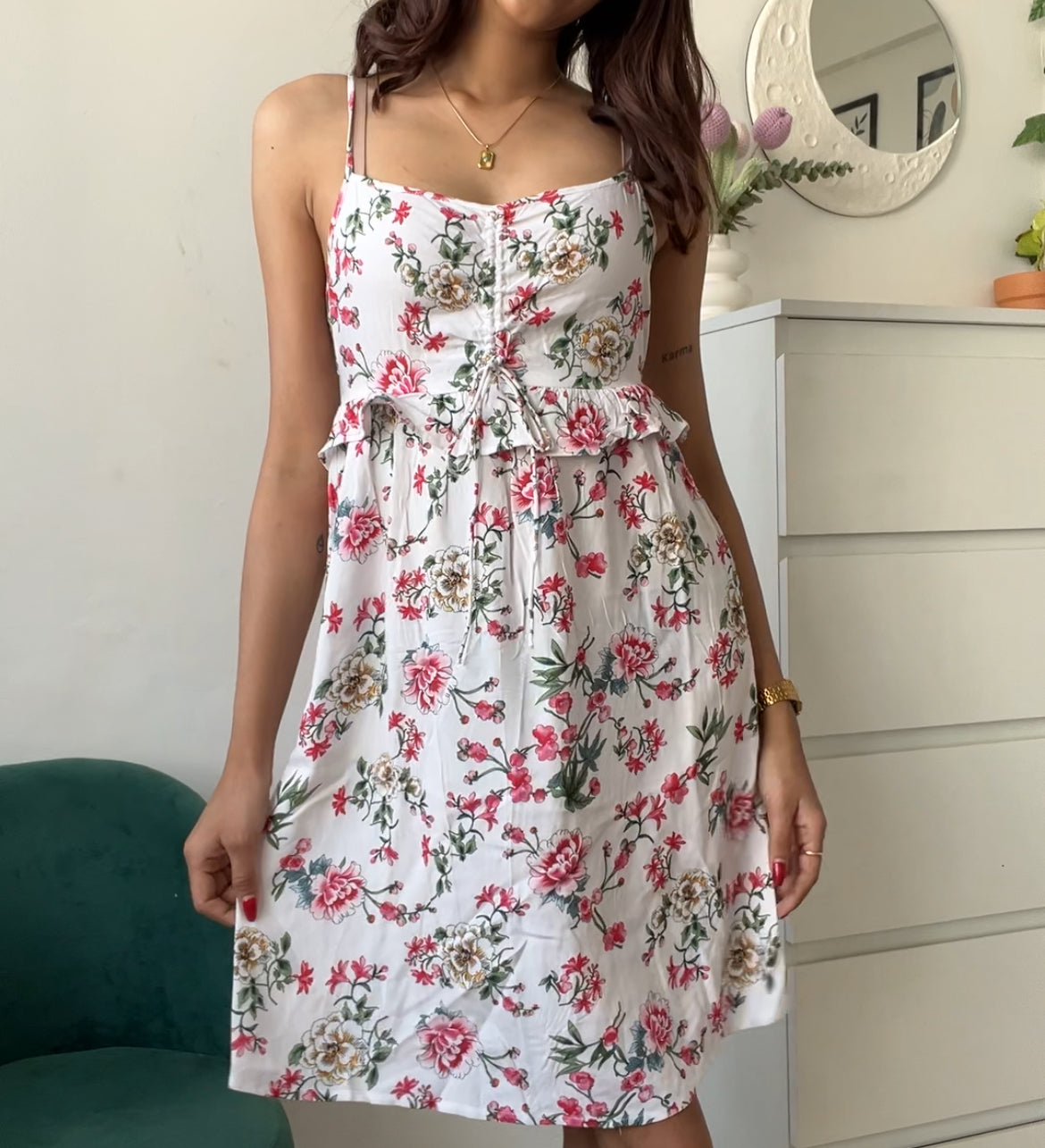 Floral White Spaghetti Dress