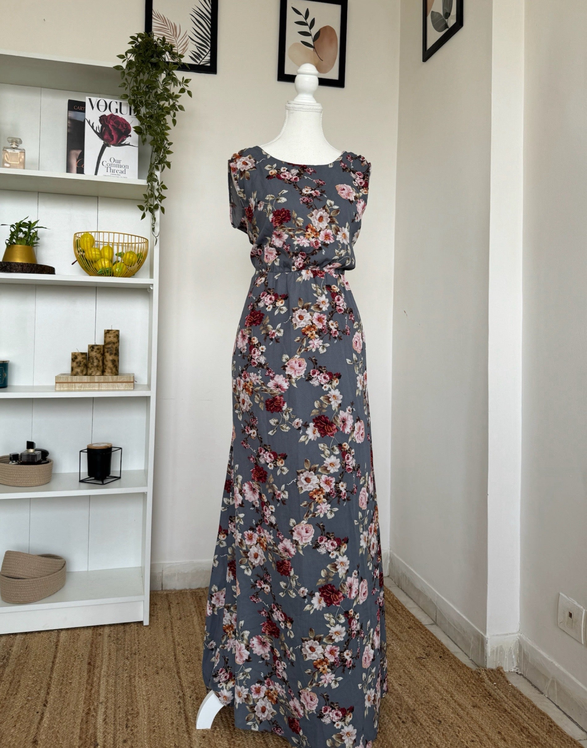 Grey Floral Maxi Dress