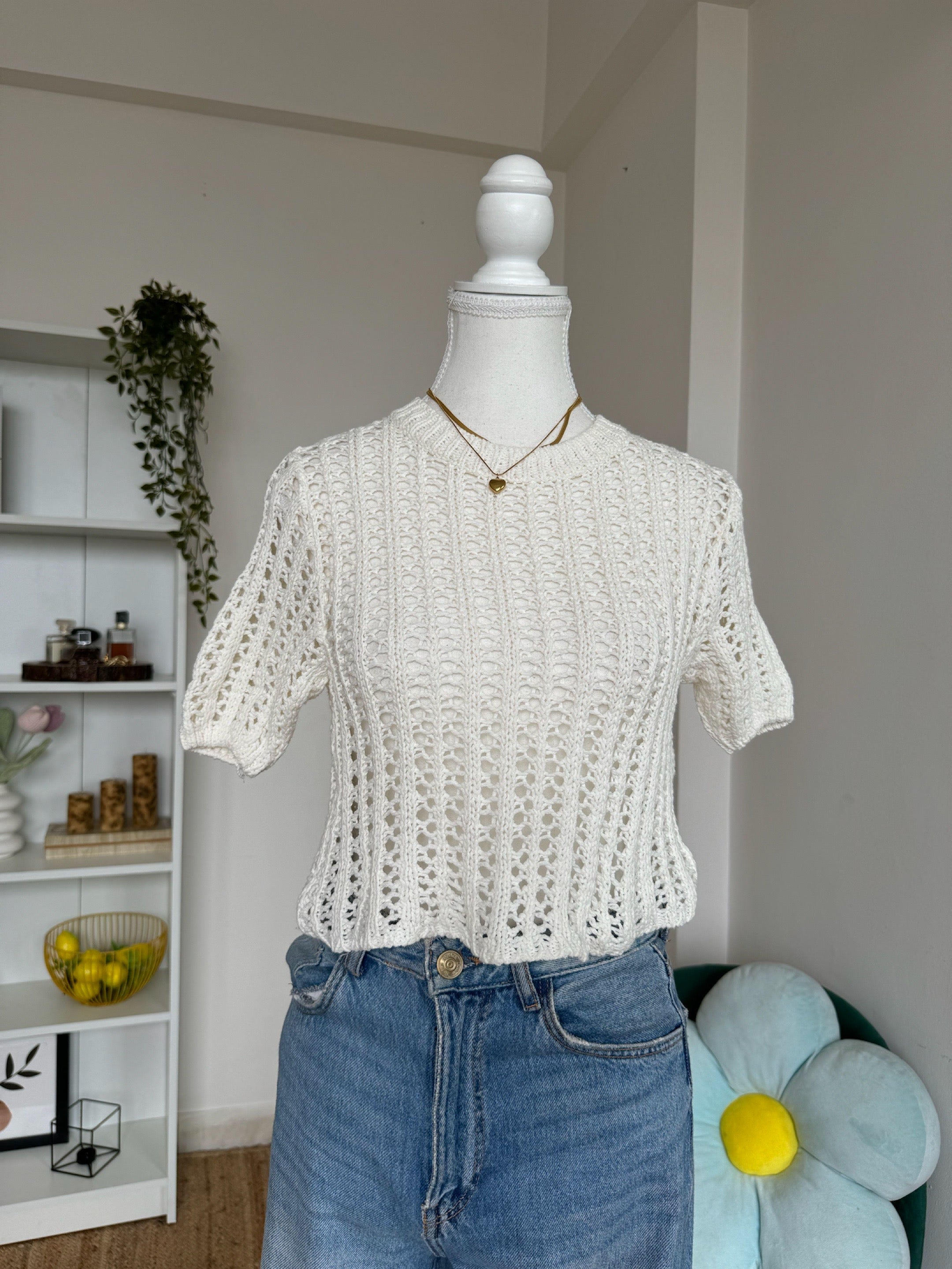 Off-White Sheer Crochet Crop Top