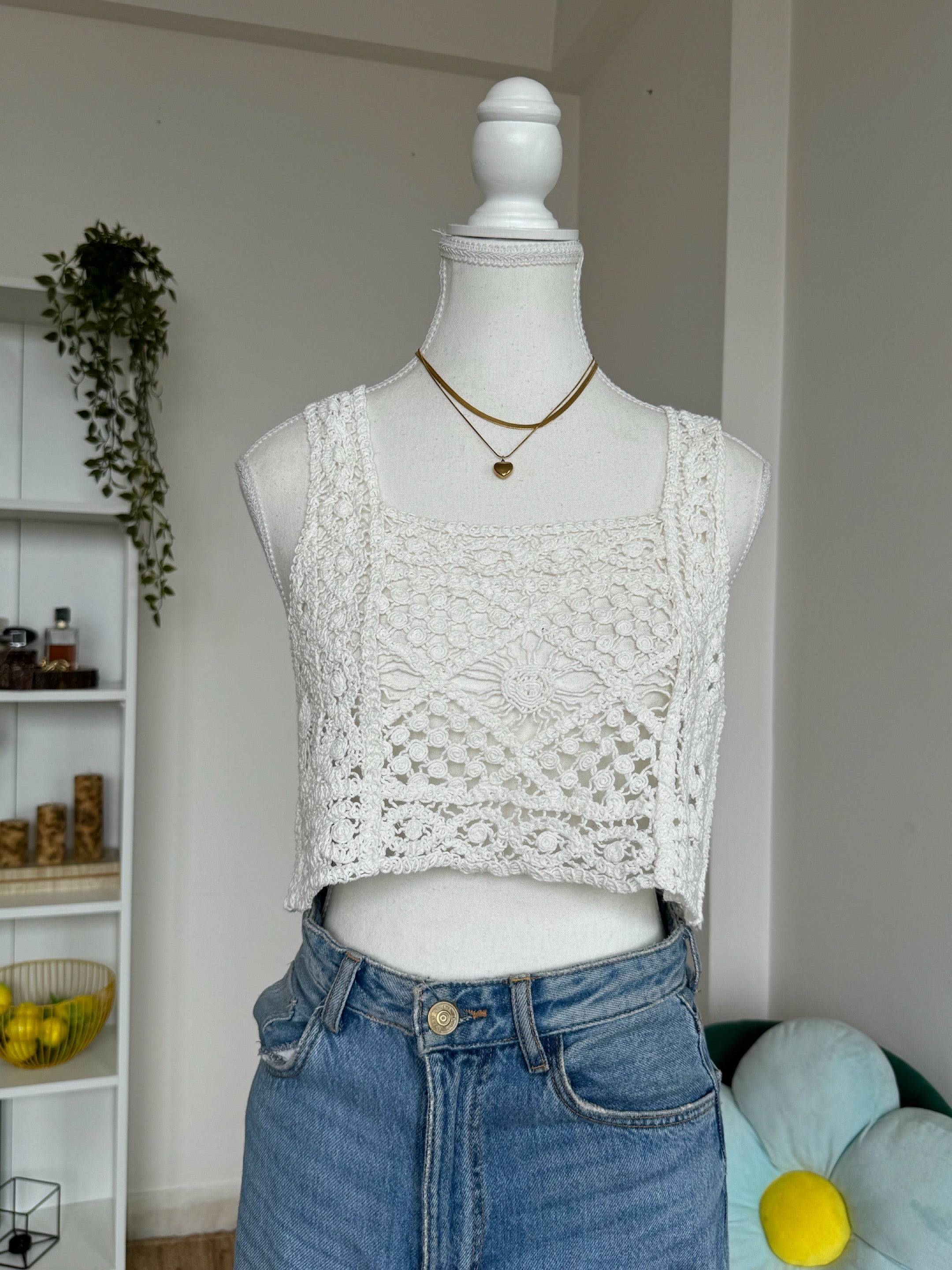 White Knit Crop Top