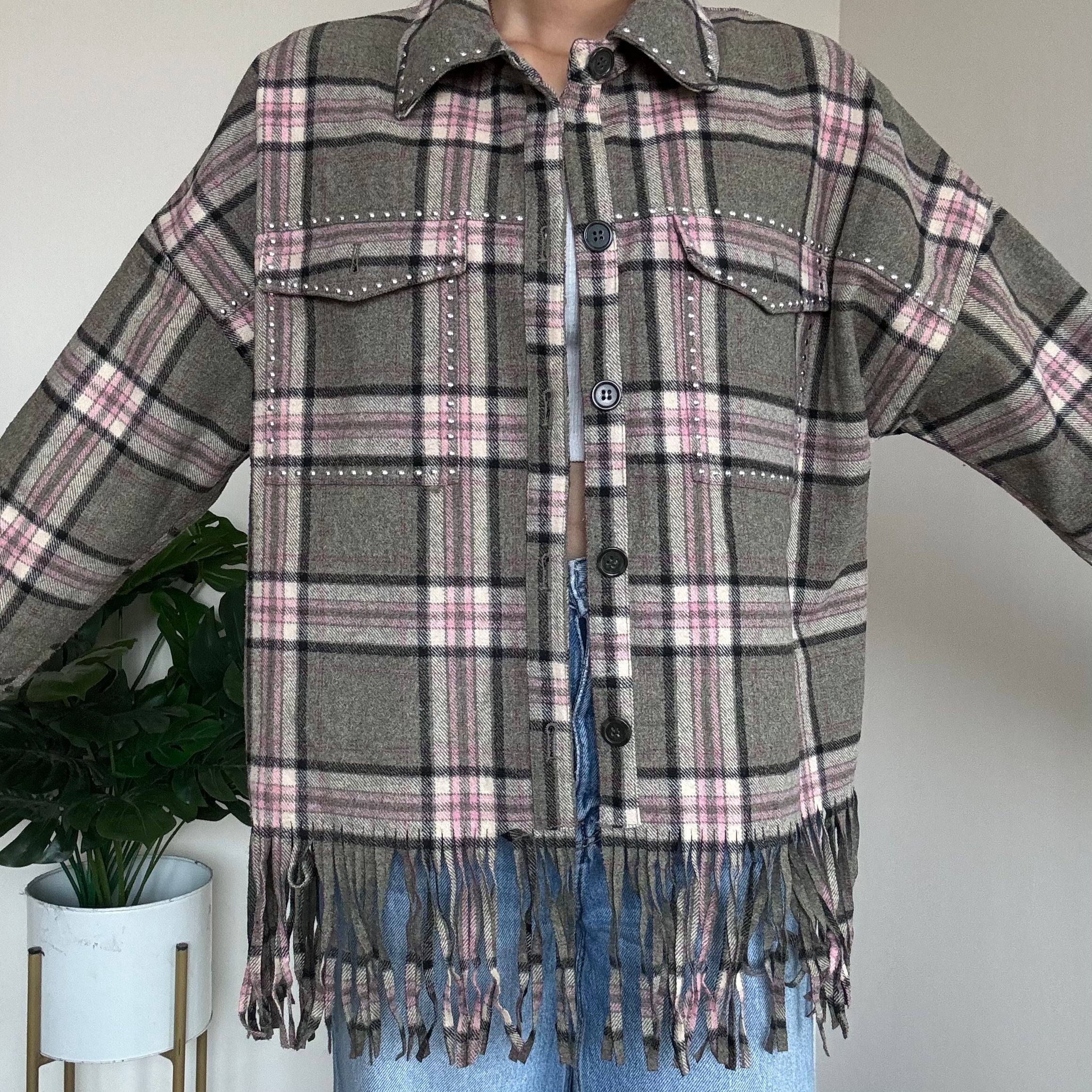 ZARA Fringe Checkered Shacket