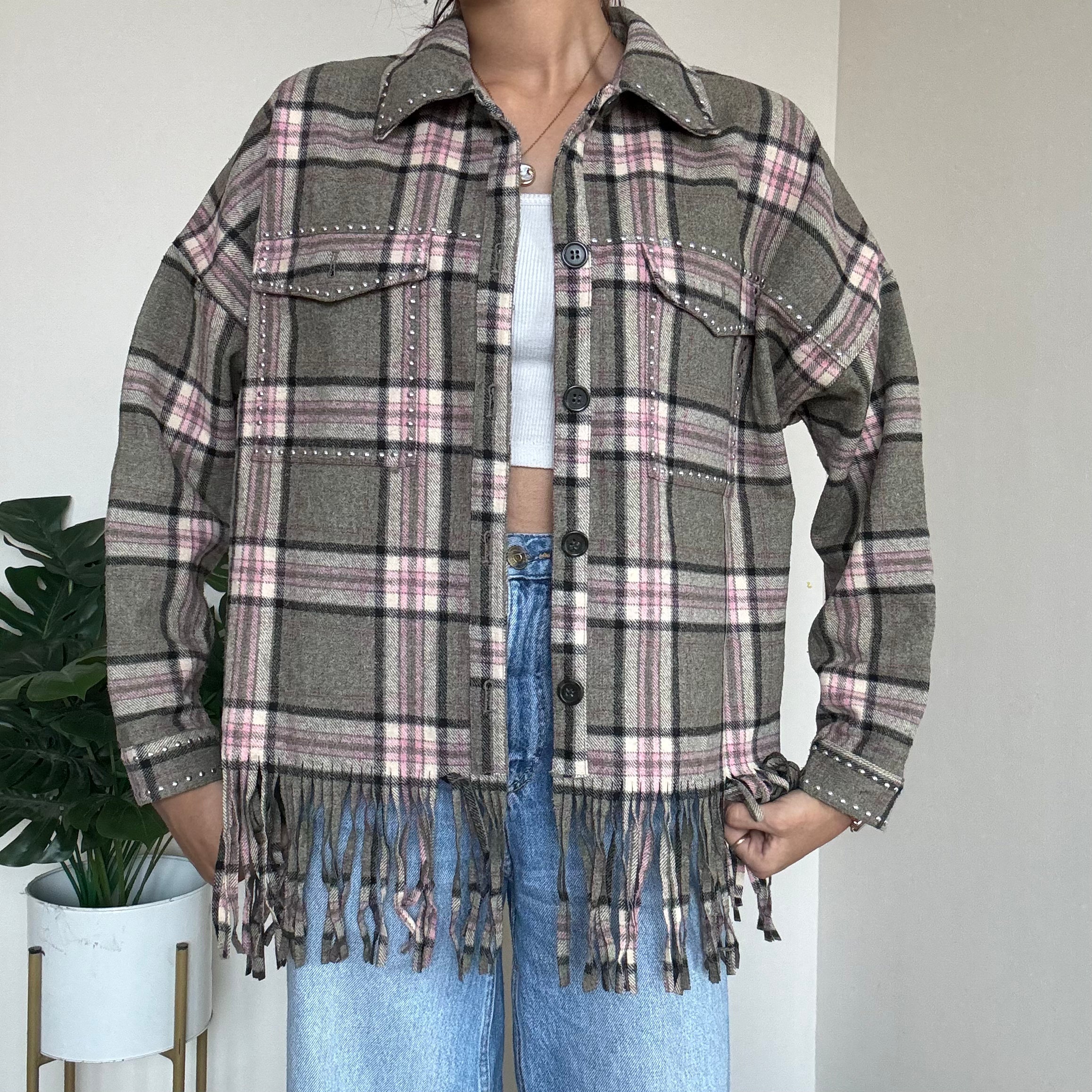 ZARA Fringe Checkered Shacket