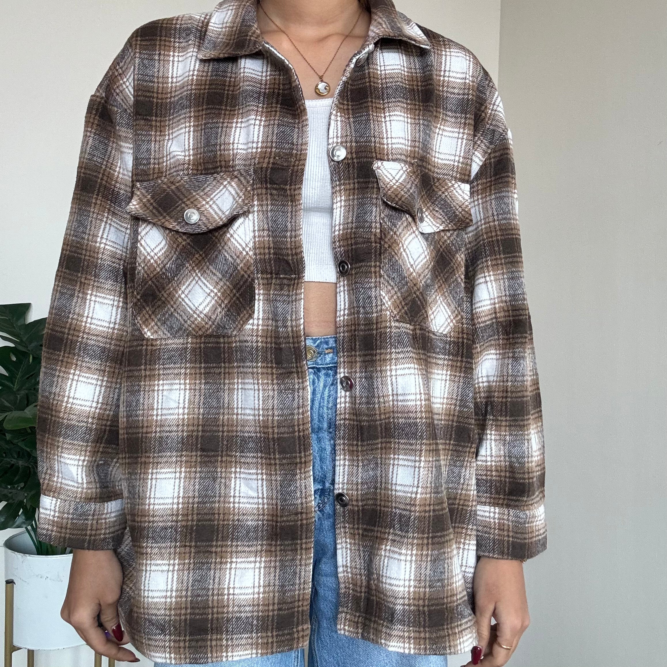 Brown Checkered Shacket - J