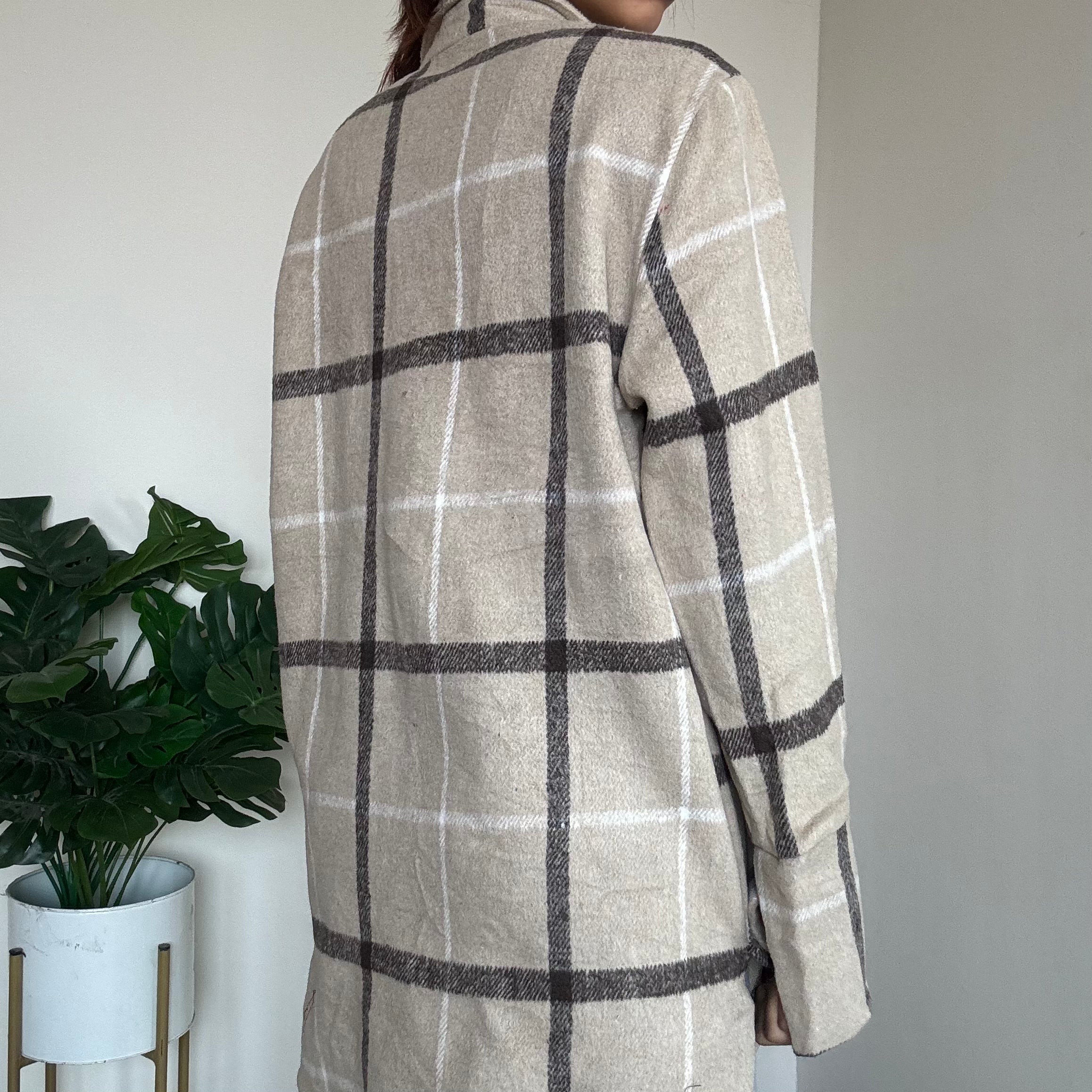 Beige Checkered Shacket - 16