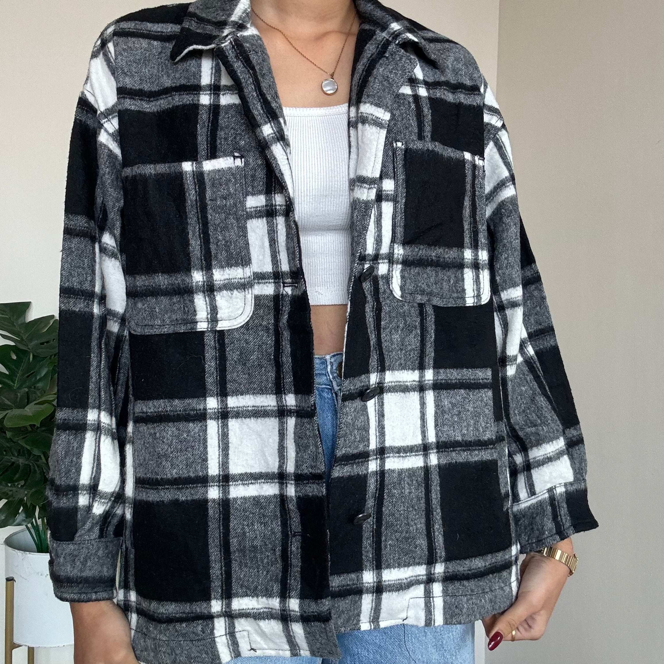 ZARA Black Checkered Shacket