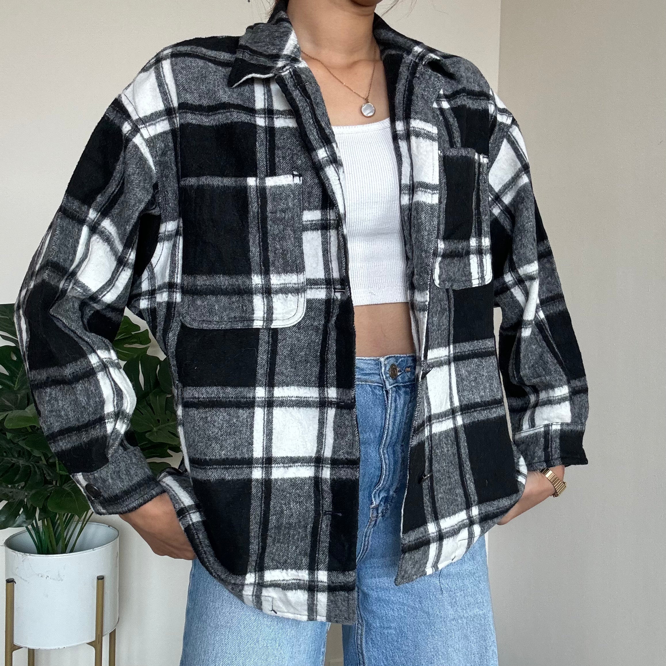 ZARA Black Checkered Shacket