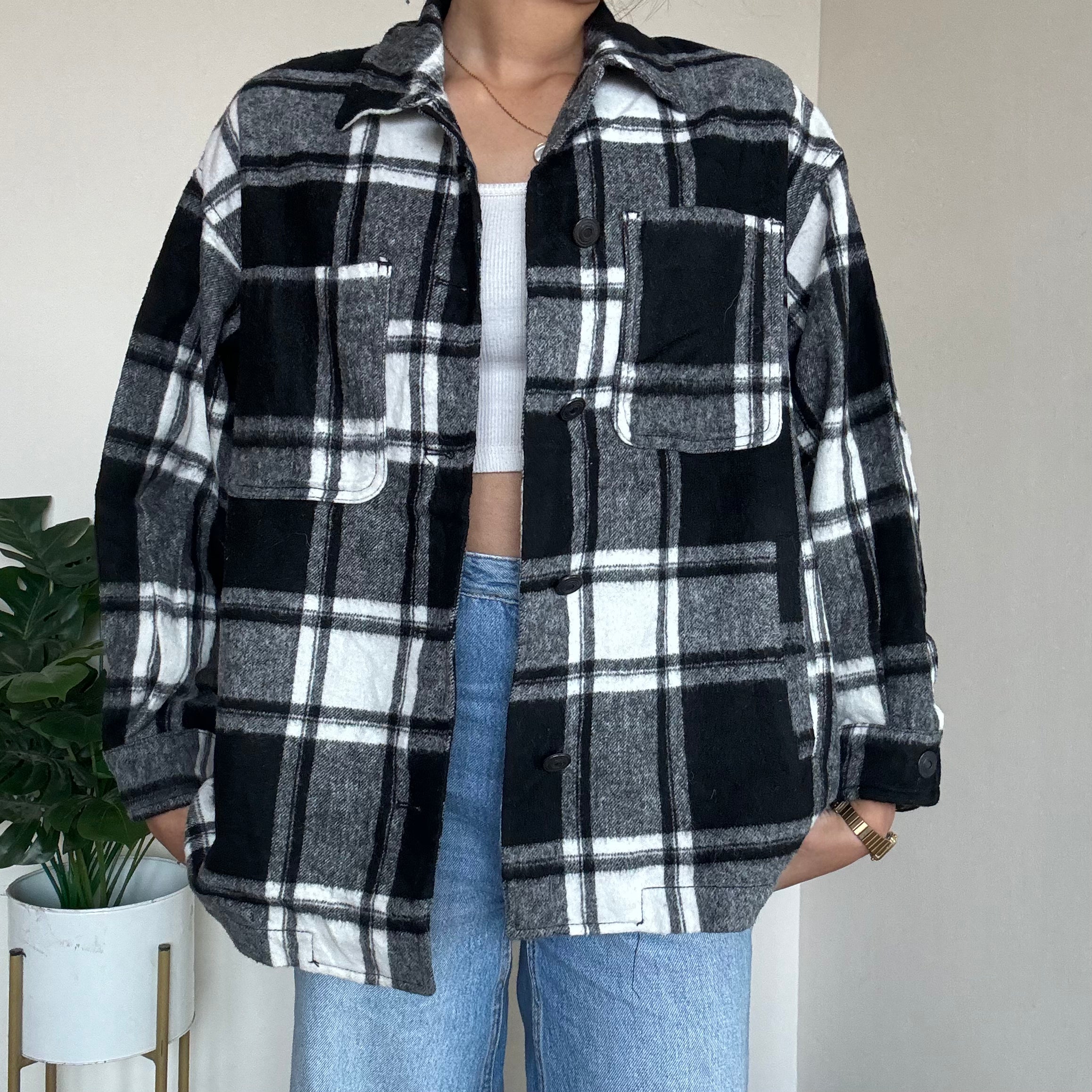 ZARA Black Checkered Shacket