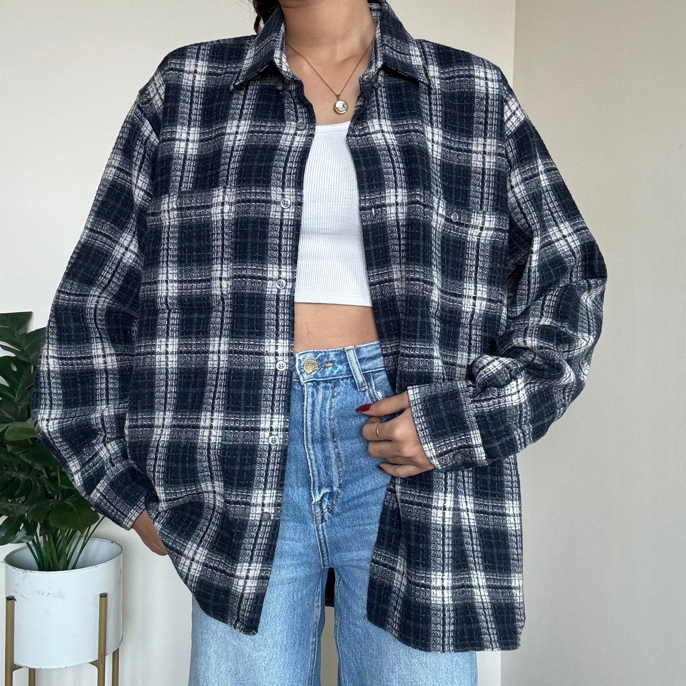 Navy Checkered Woollen Flannel - GF