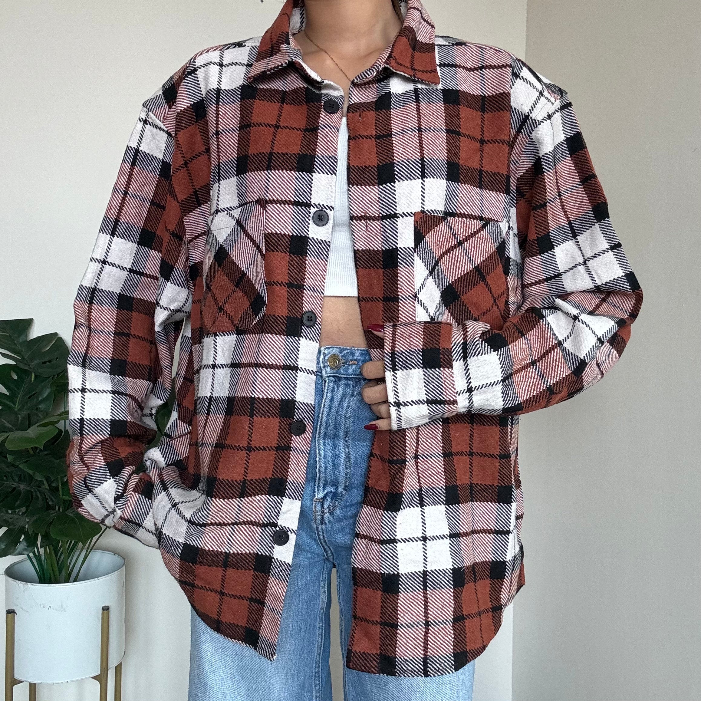 Rust Checkered Shacket - P