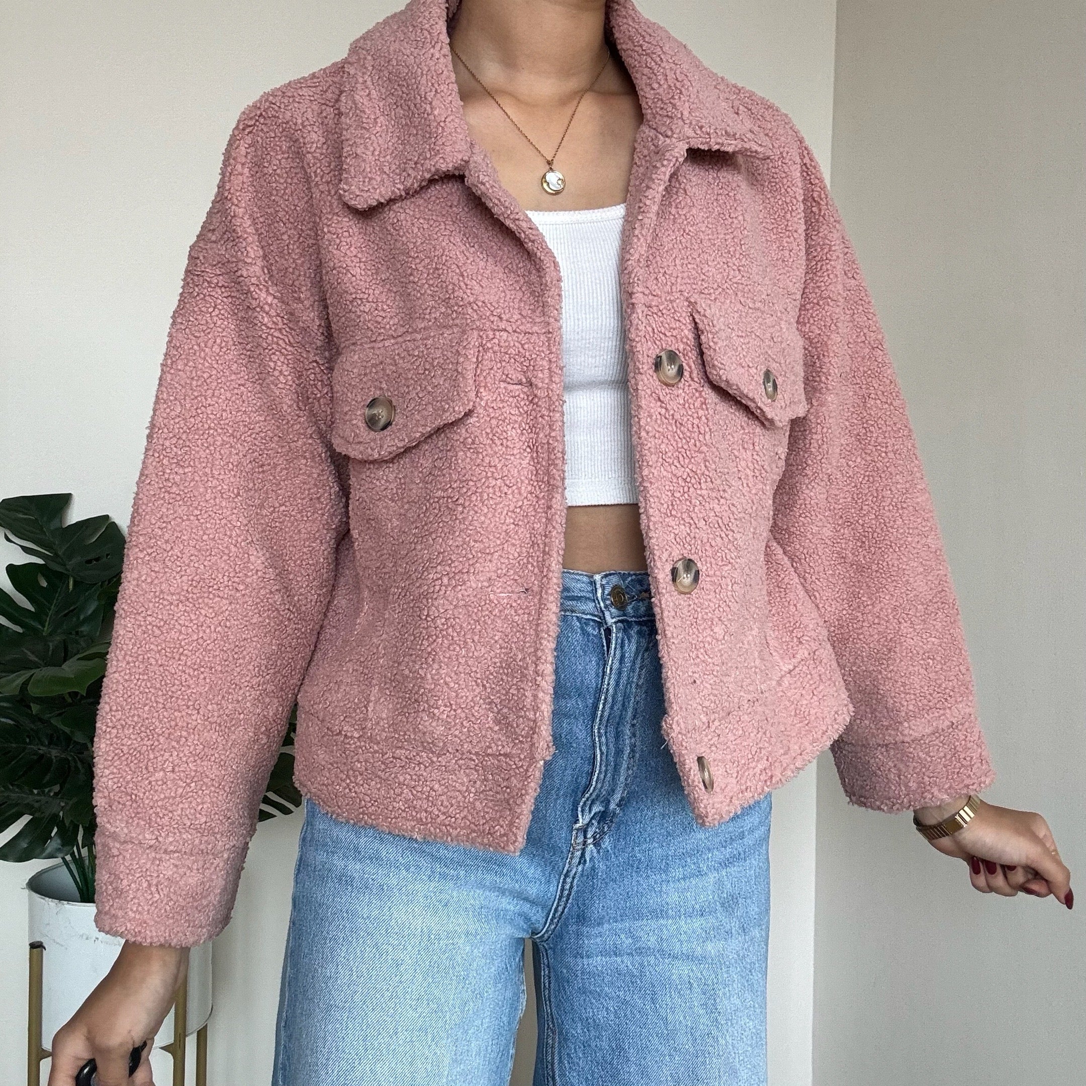 Pink Teddy Jacket - Princess Polly