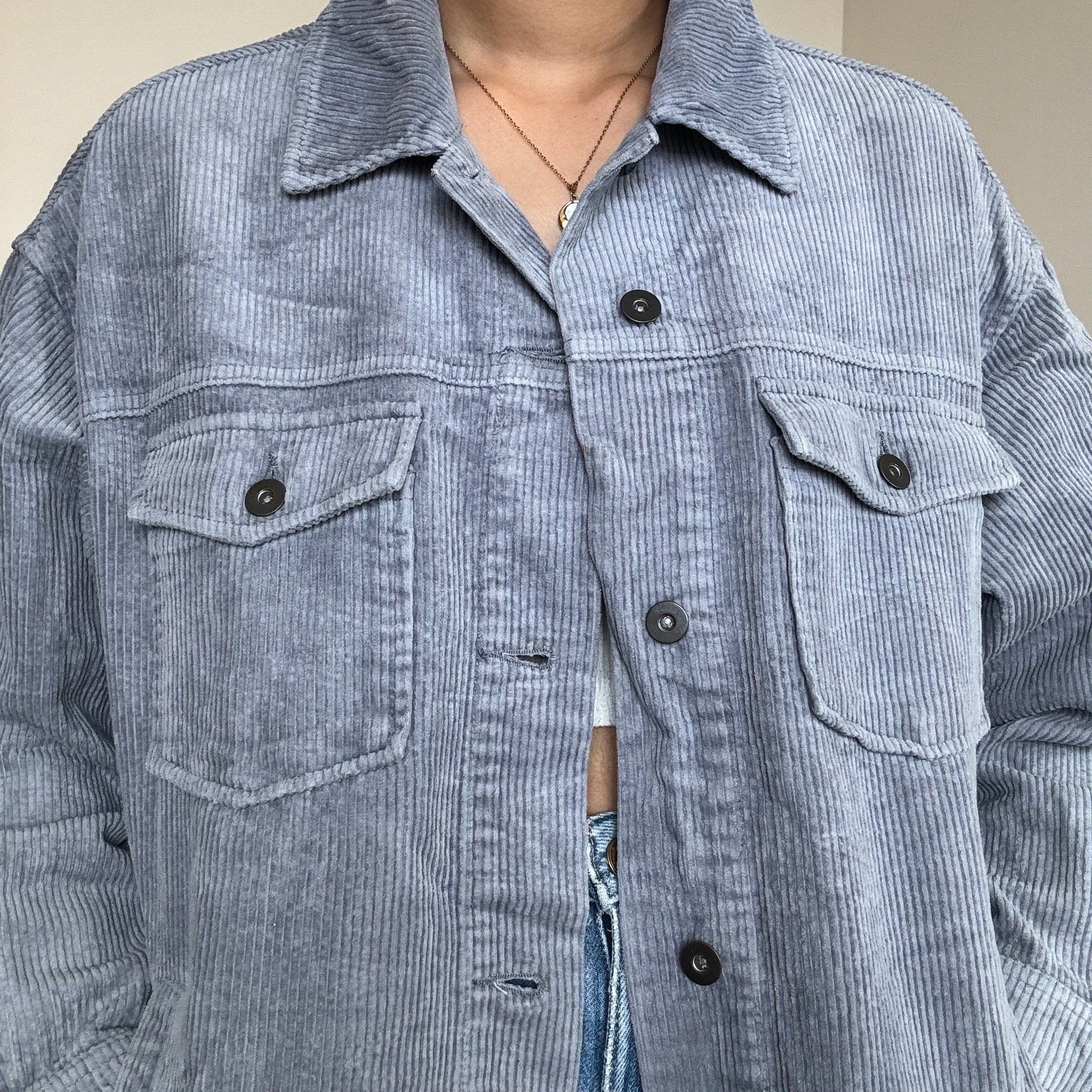 Grey-Blue Corduroy Jacket - ZARA