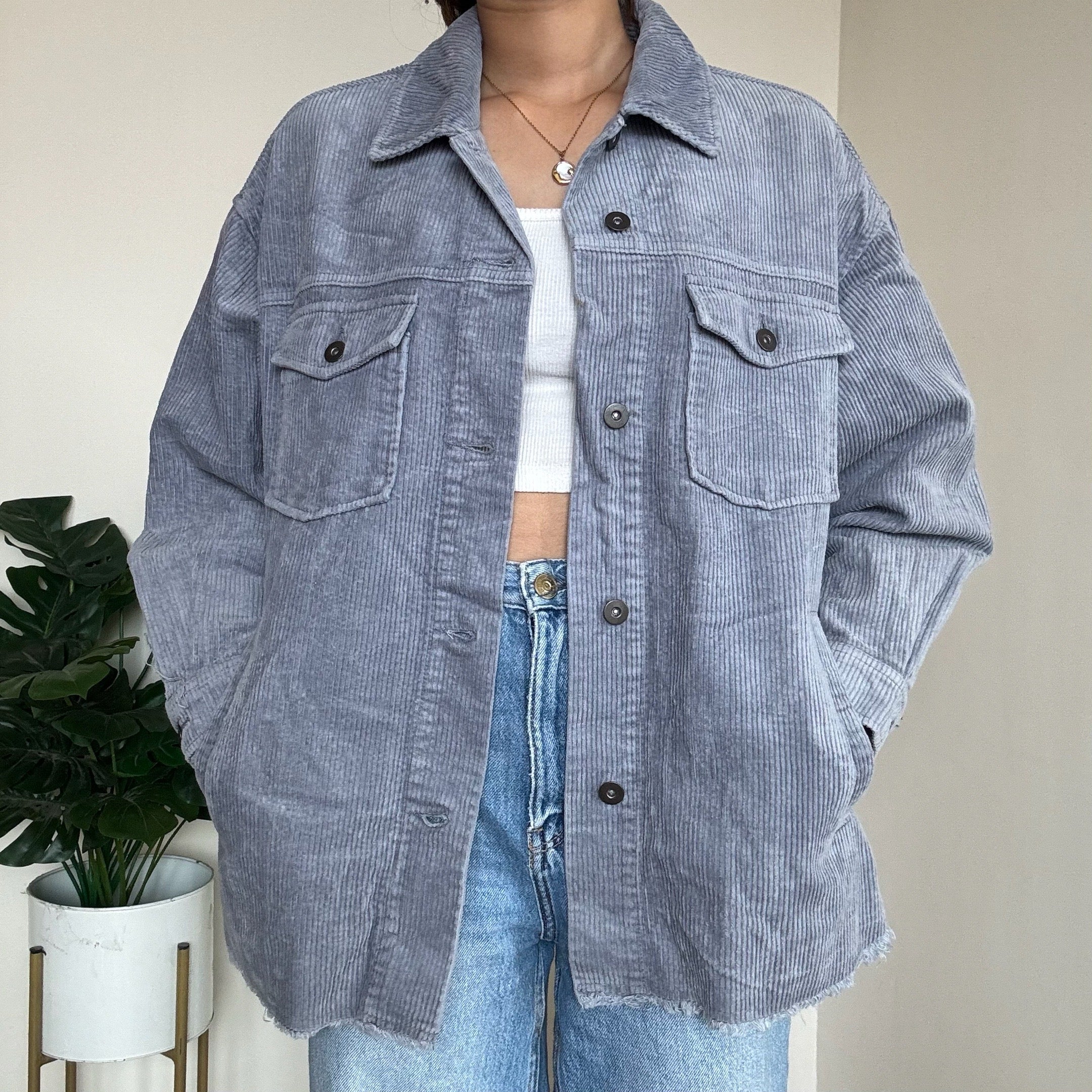 Grey-Blue Corduroy Jacket - ZARA