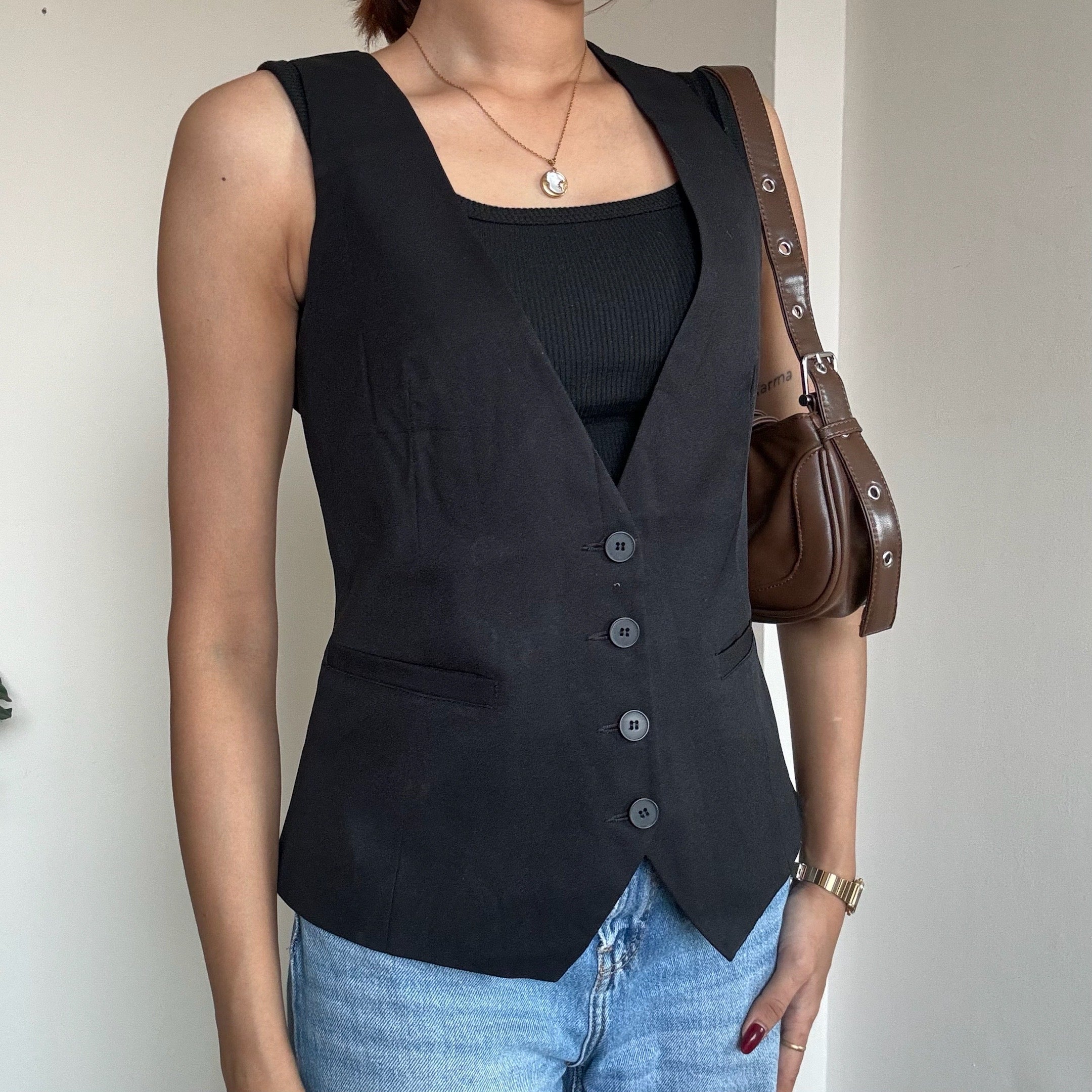 Solid Black Waistcoat - 05