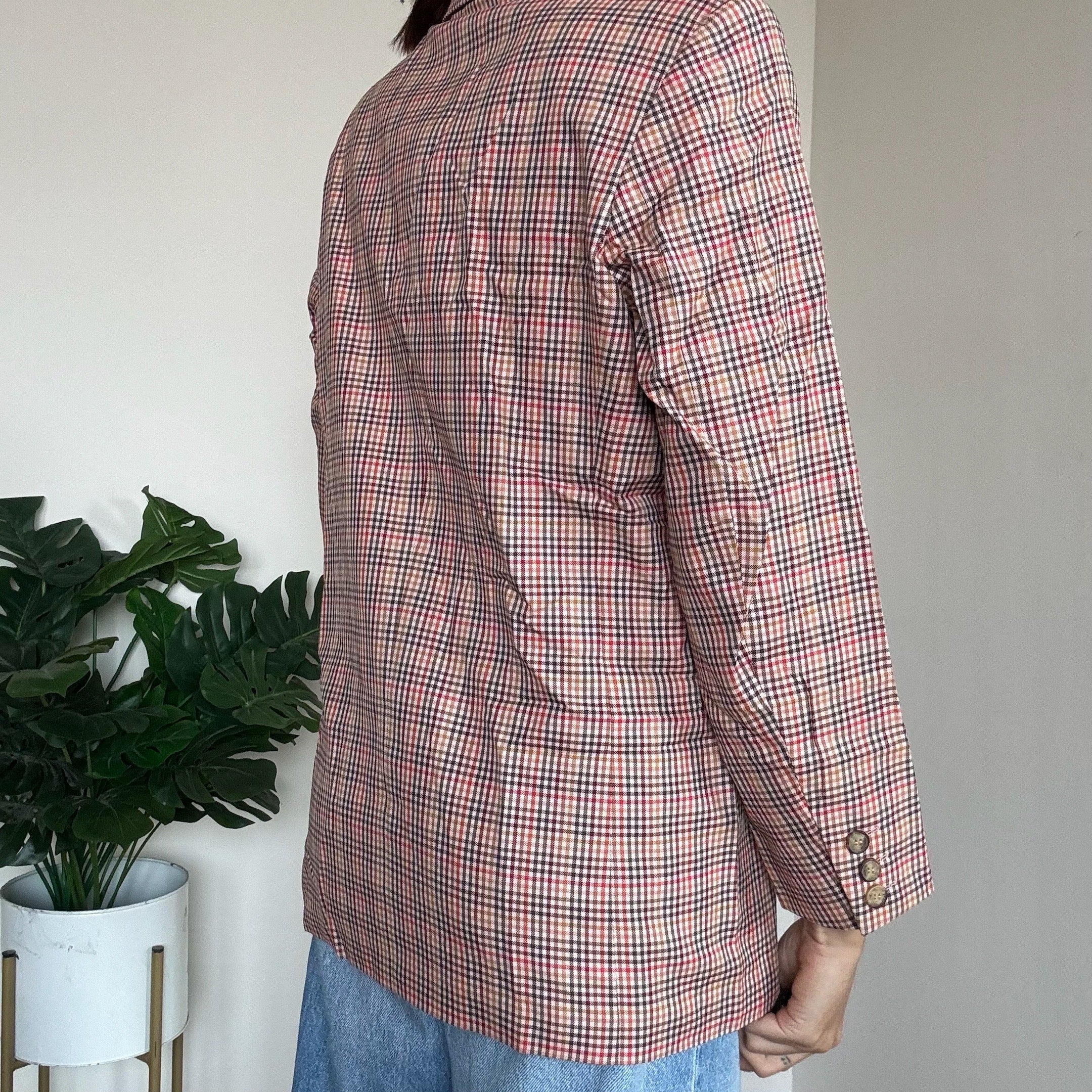 Peach Checkered Blazer - vg