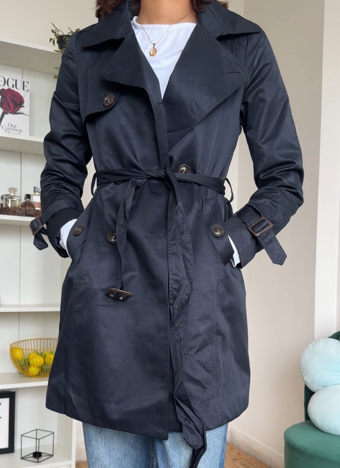 Solid Navy Trench Coat - 17