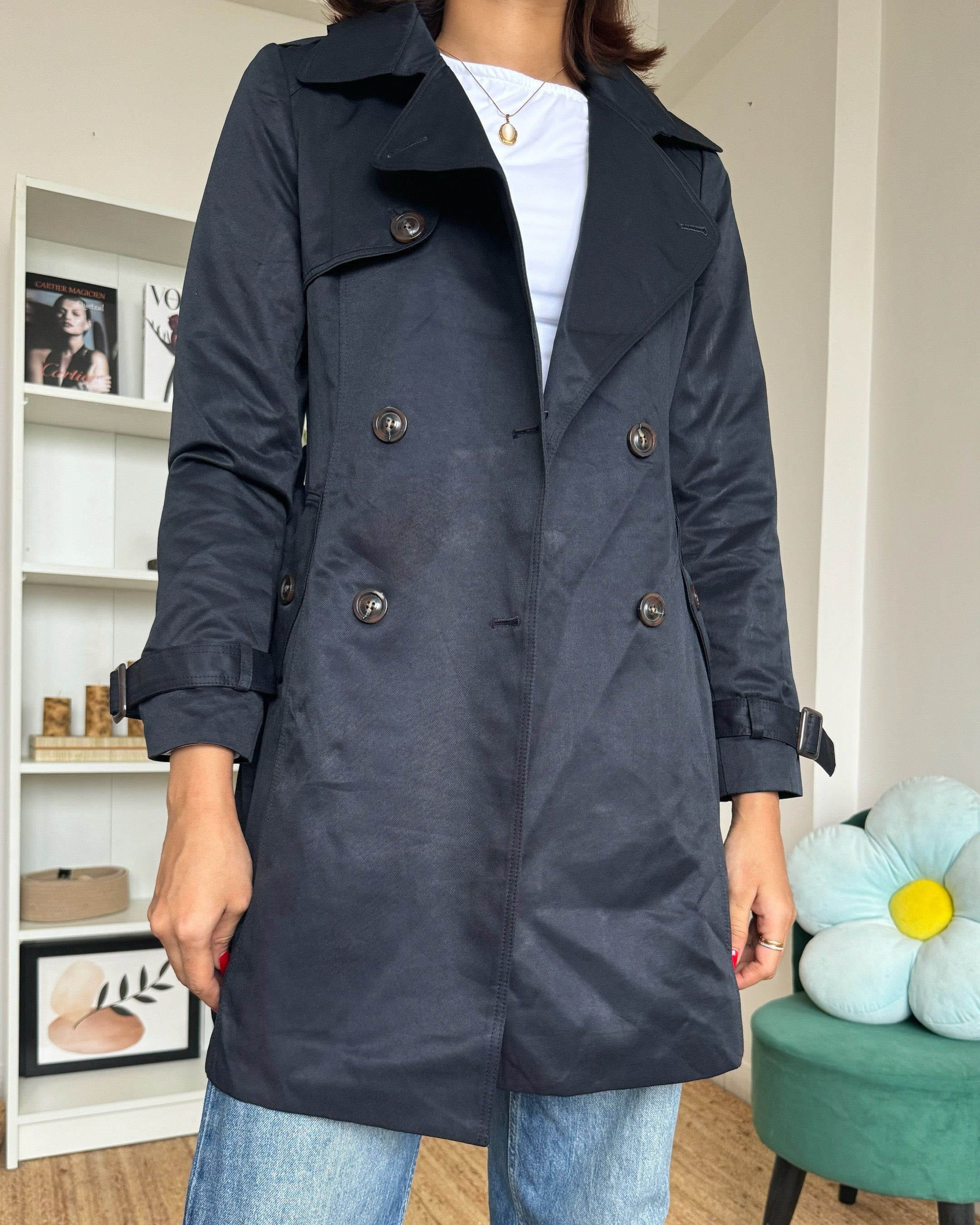 Solid Navy Trench Coat - 17