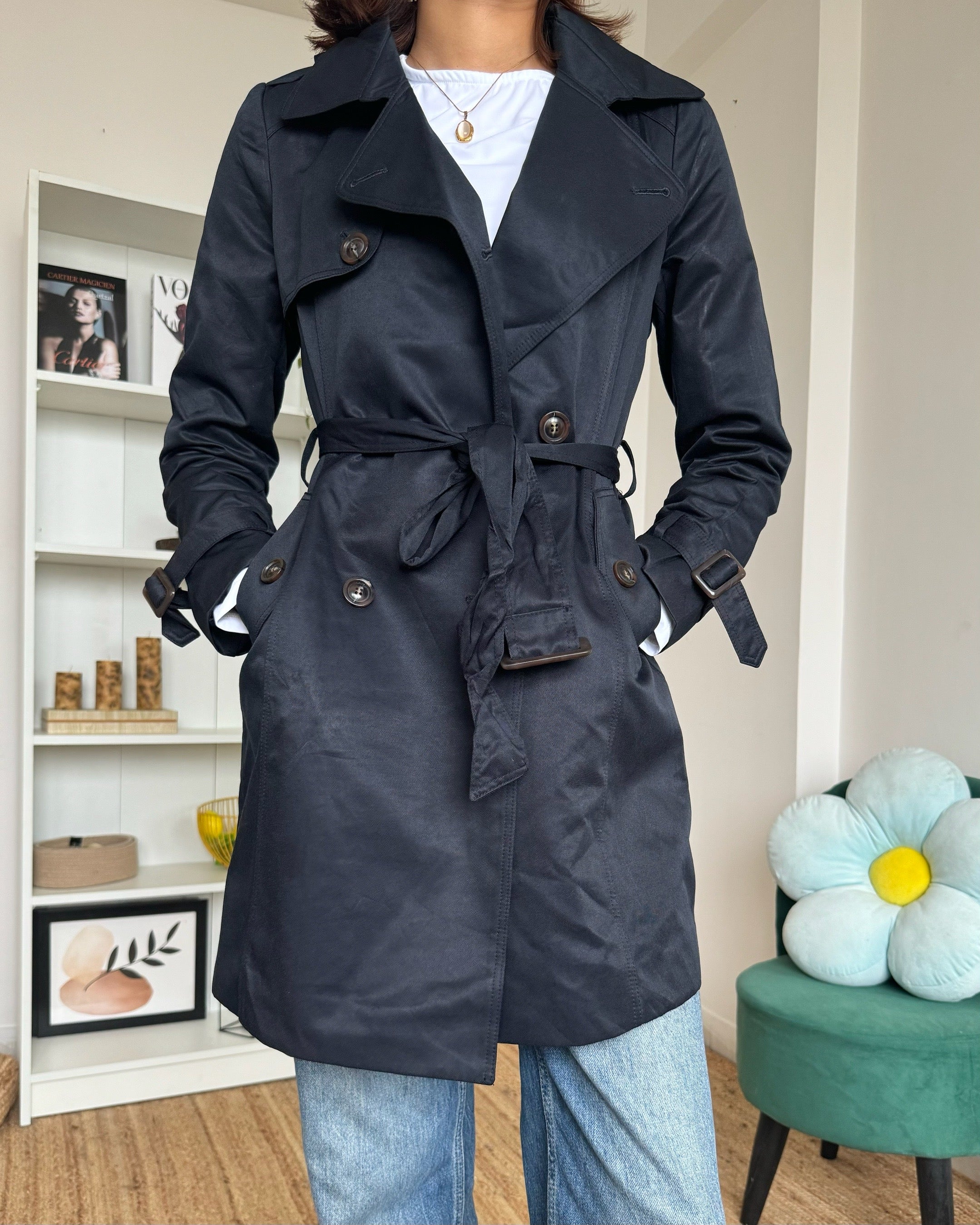 Solid Navy Trench Coat - 17