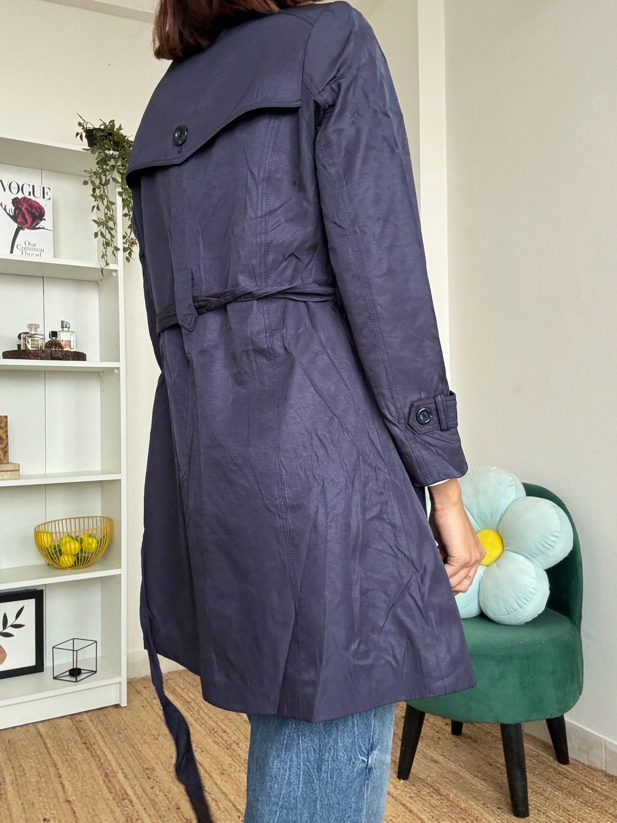 Solid Navy Trench Coat - 12