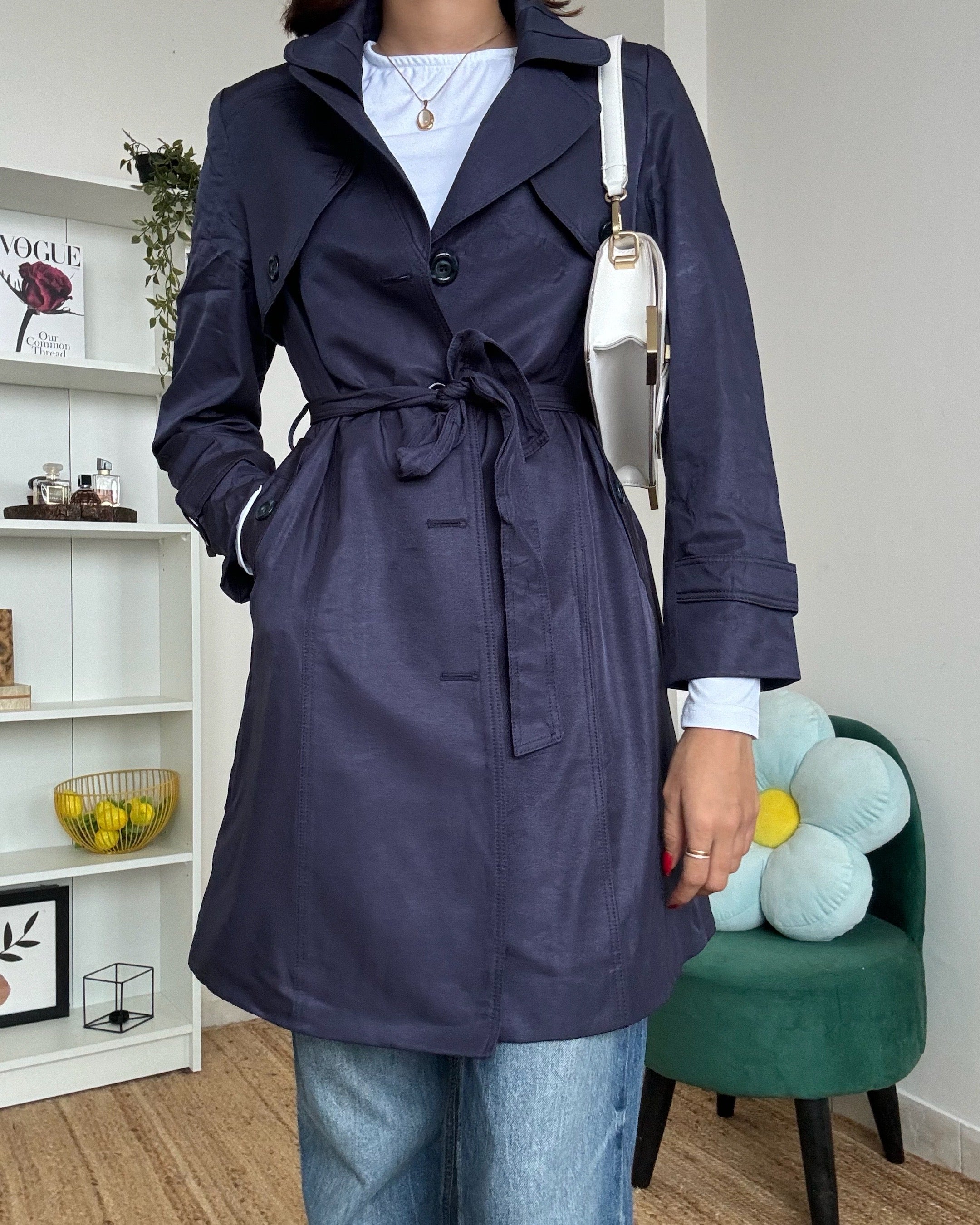 Solid Navy Trench Coat - 12