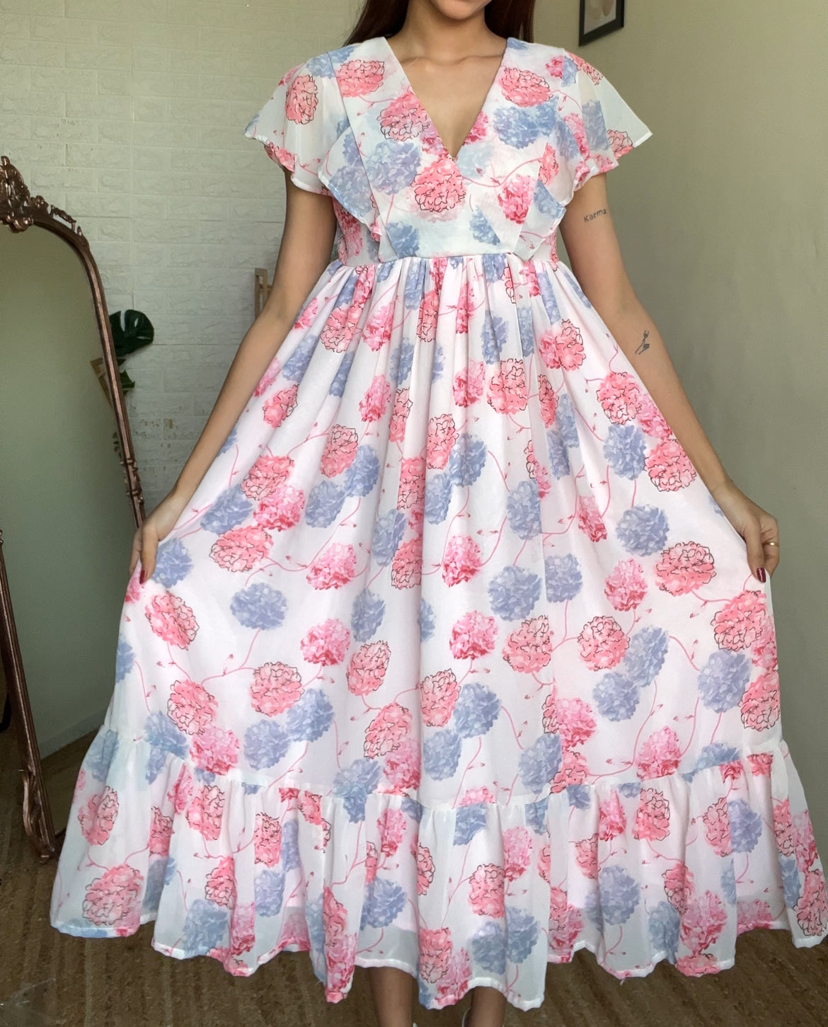 Pink Floral Long Dress