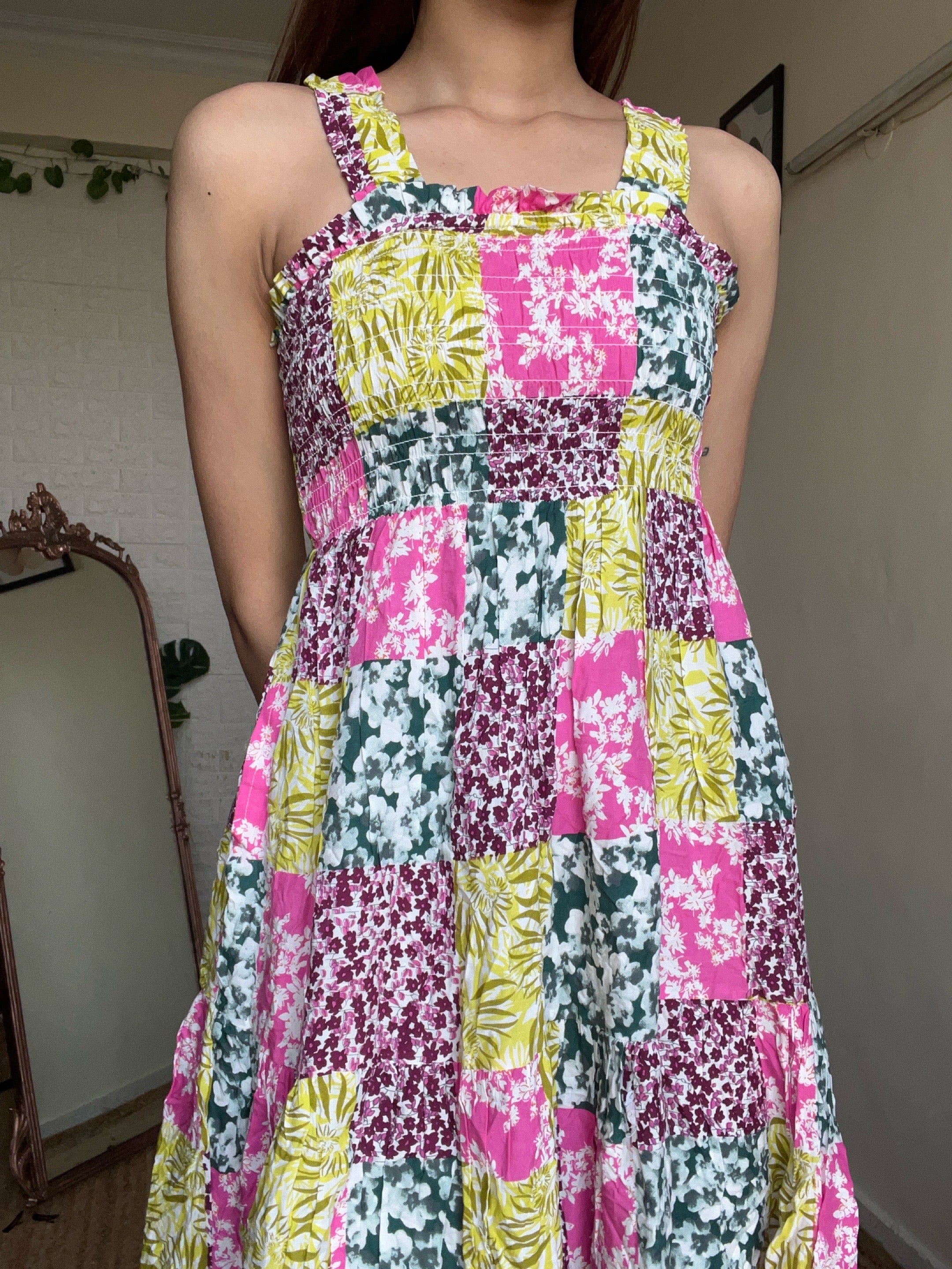 Multicoloured Printed Dress with Pockets