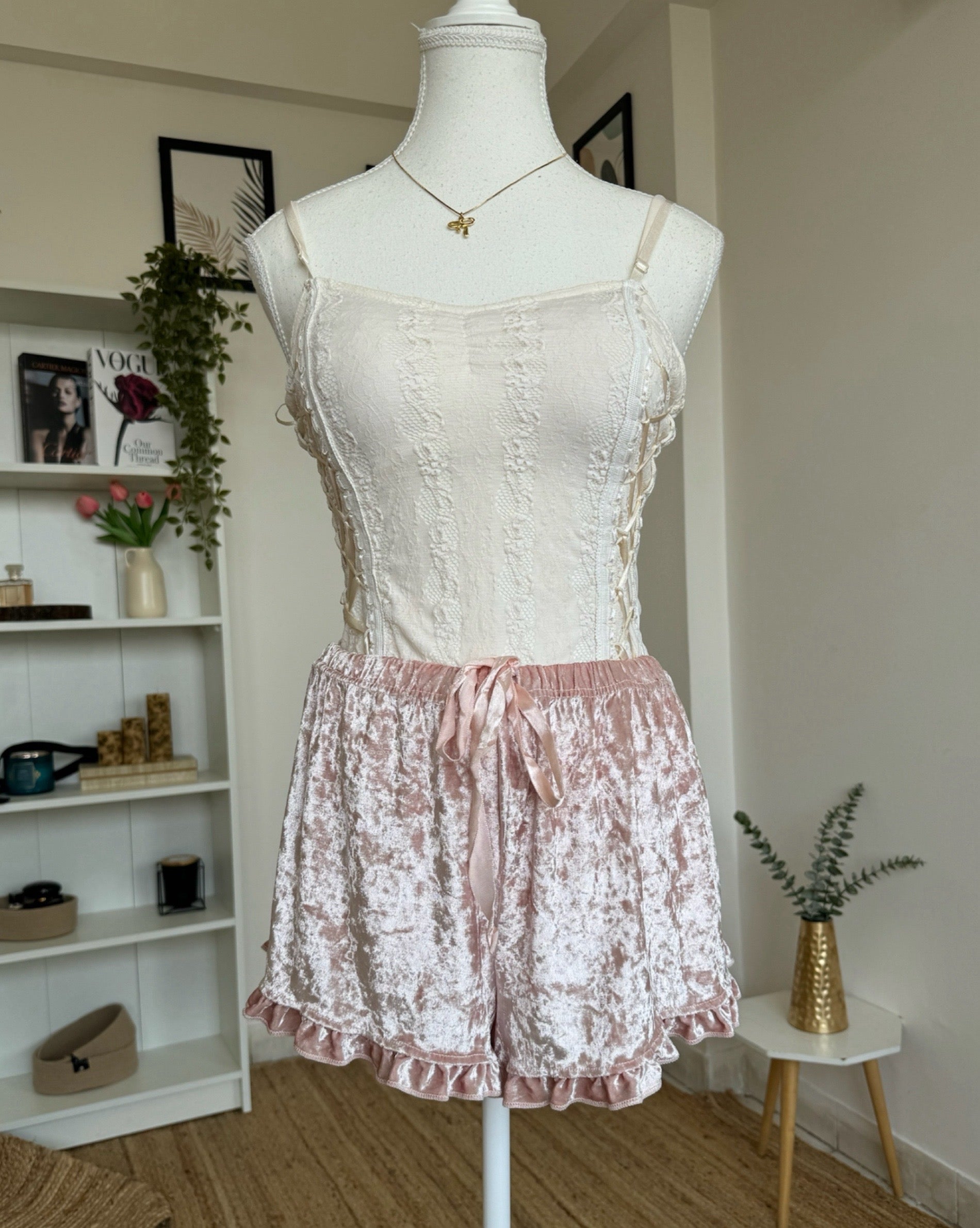 Baby Pink Velvet Lounge Shorts - 32/36