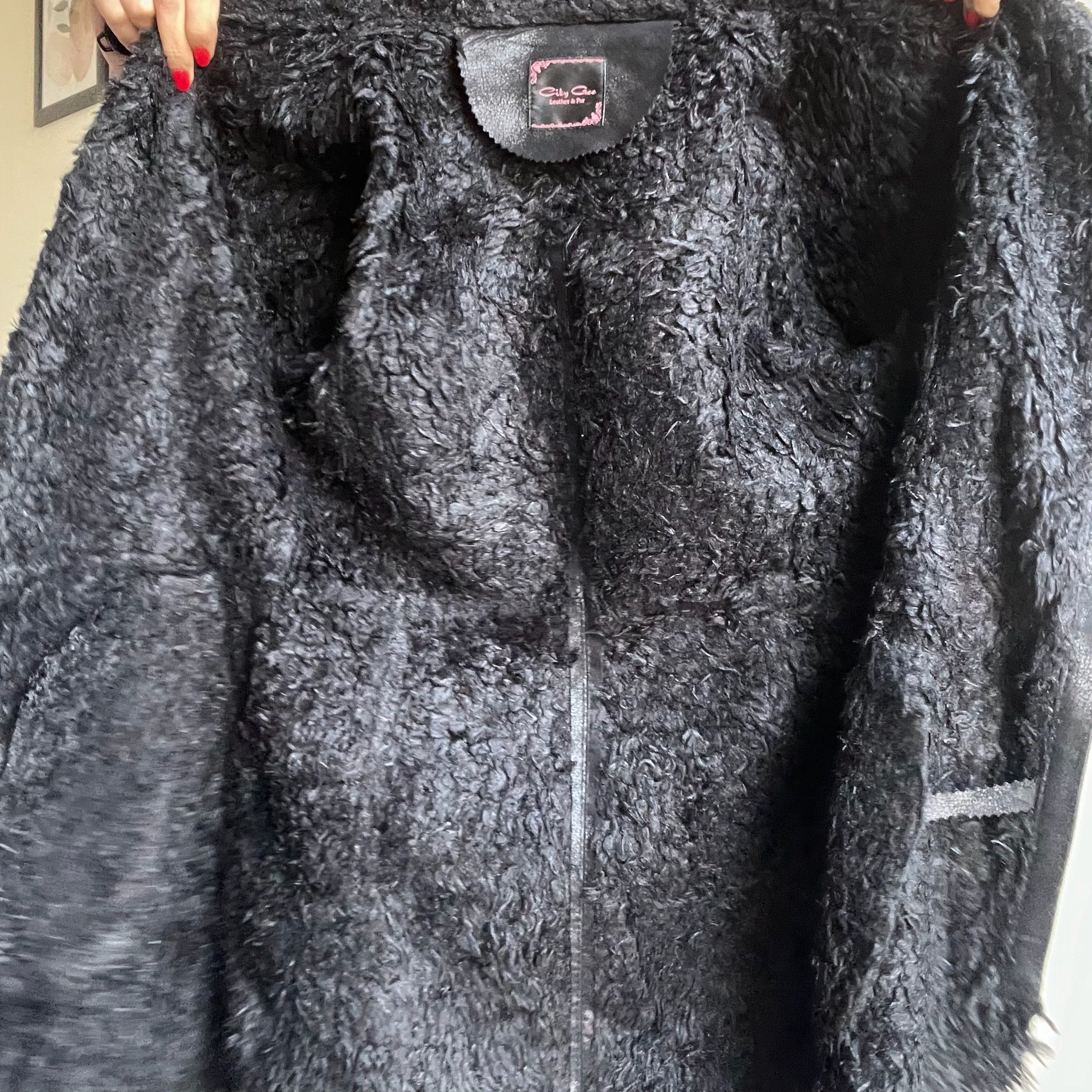 Black Fur Leather Coat CG - 06