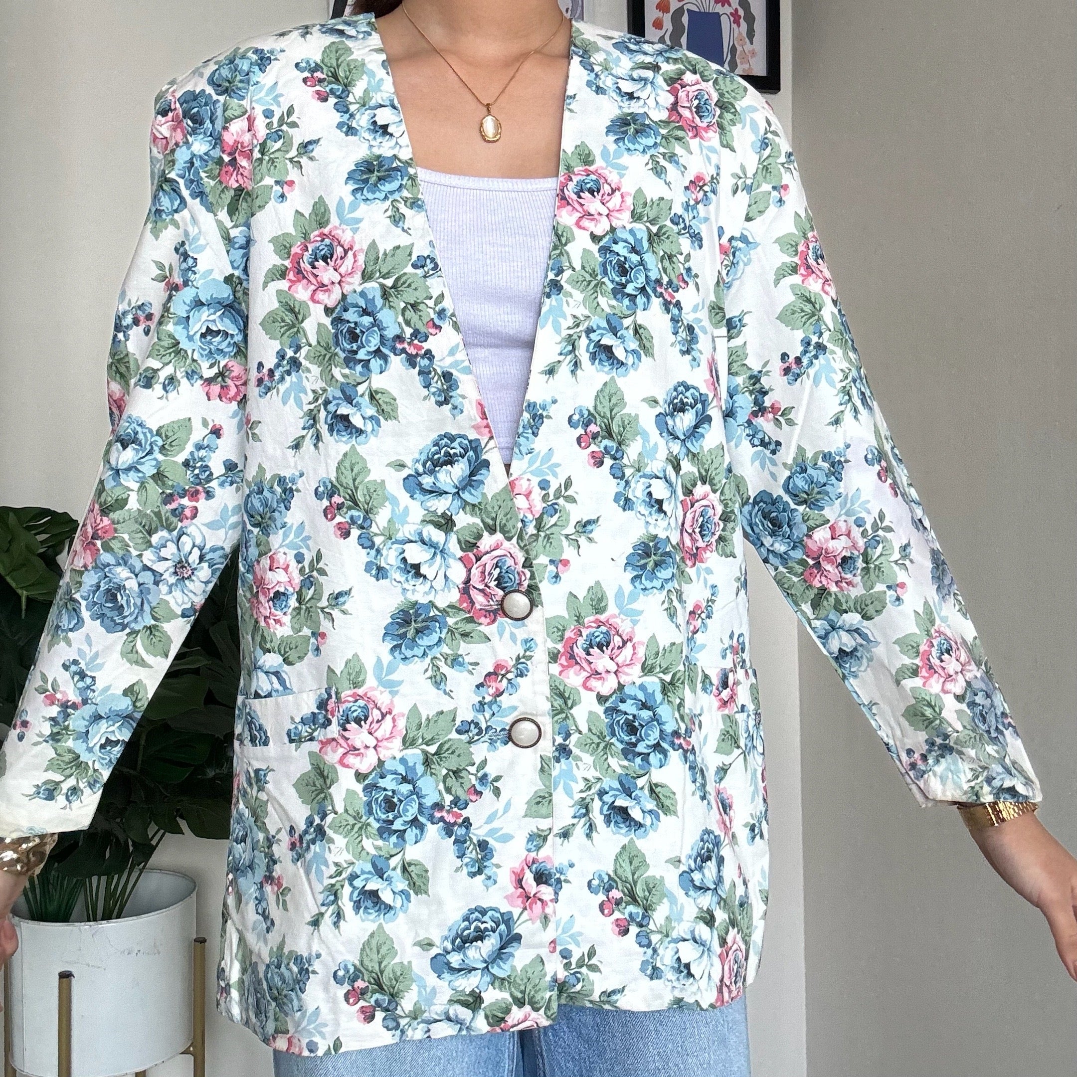 White Floral Blazer