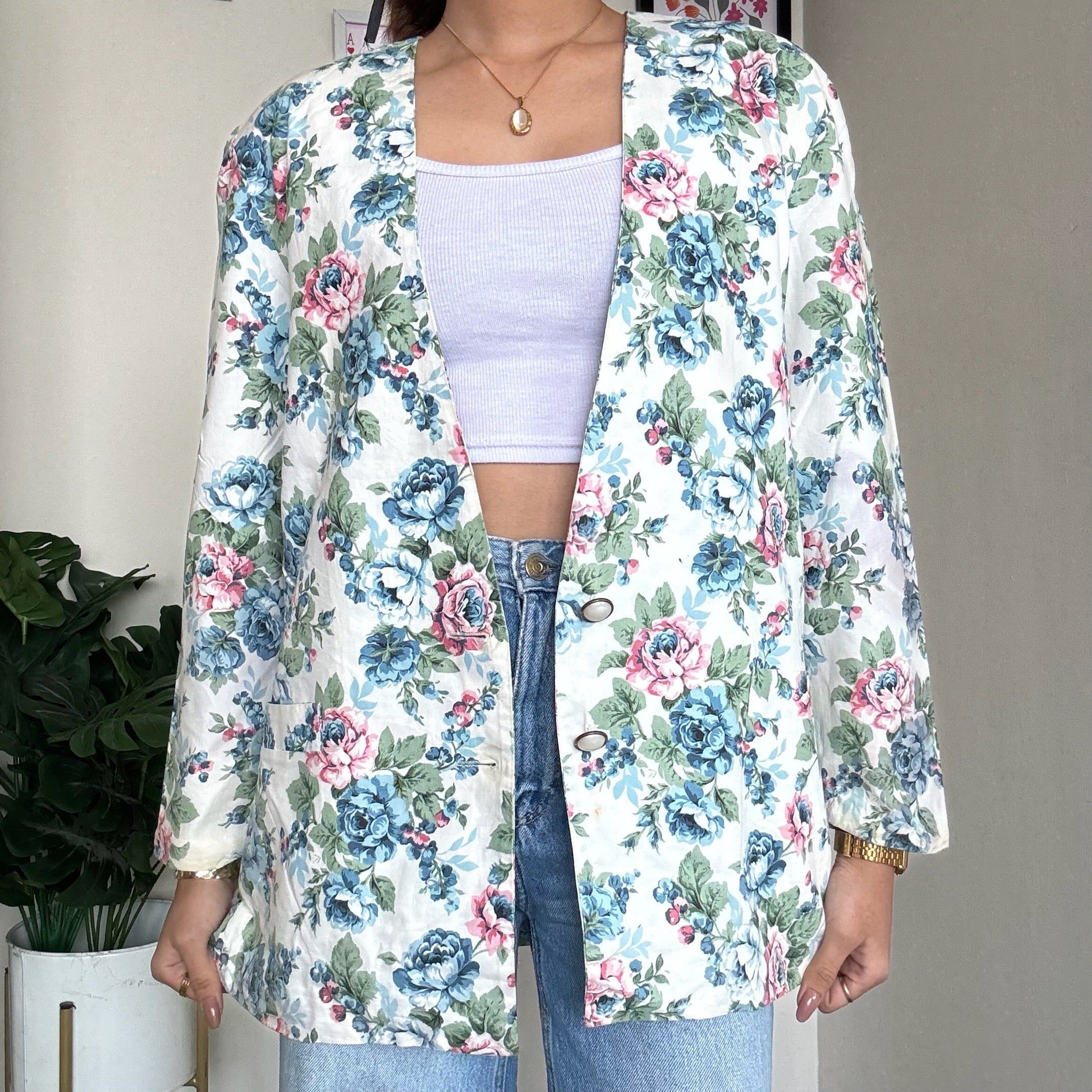 White Floral Blazer