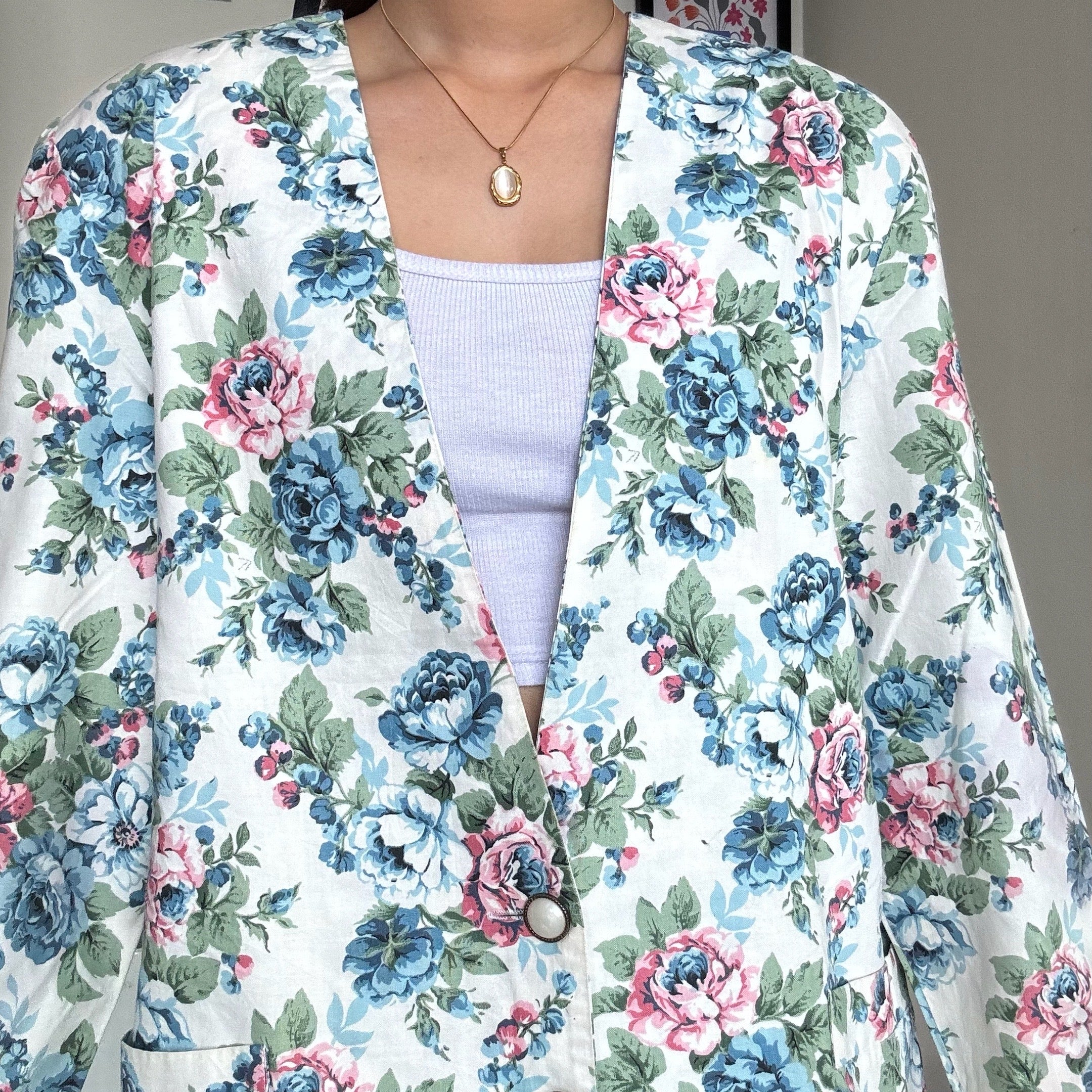 White Floral Blazer