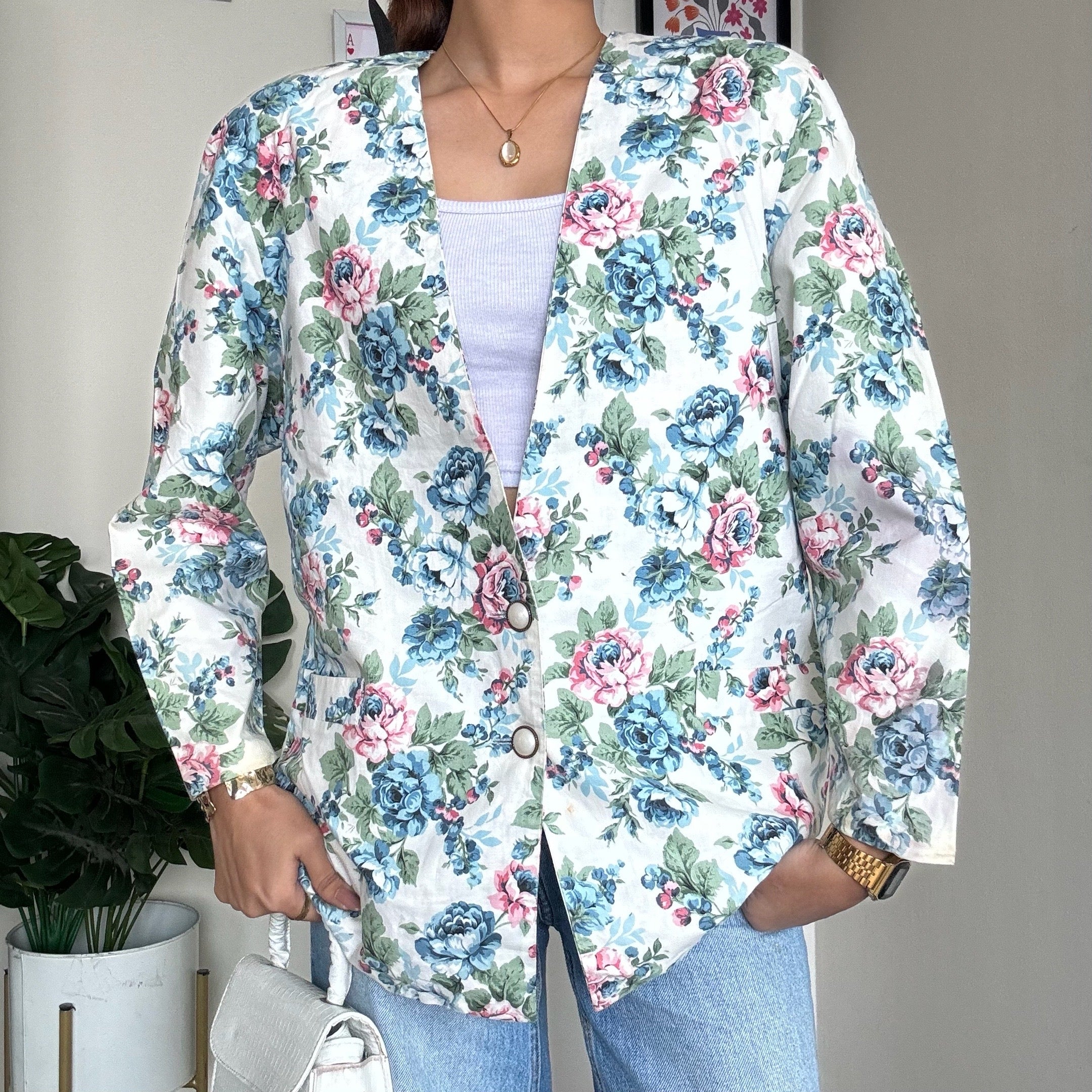 White Floral Blazer