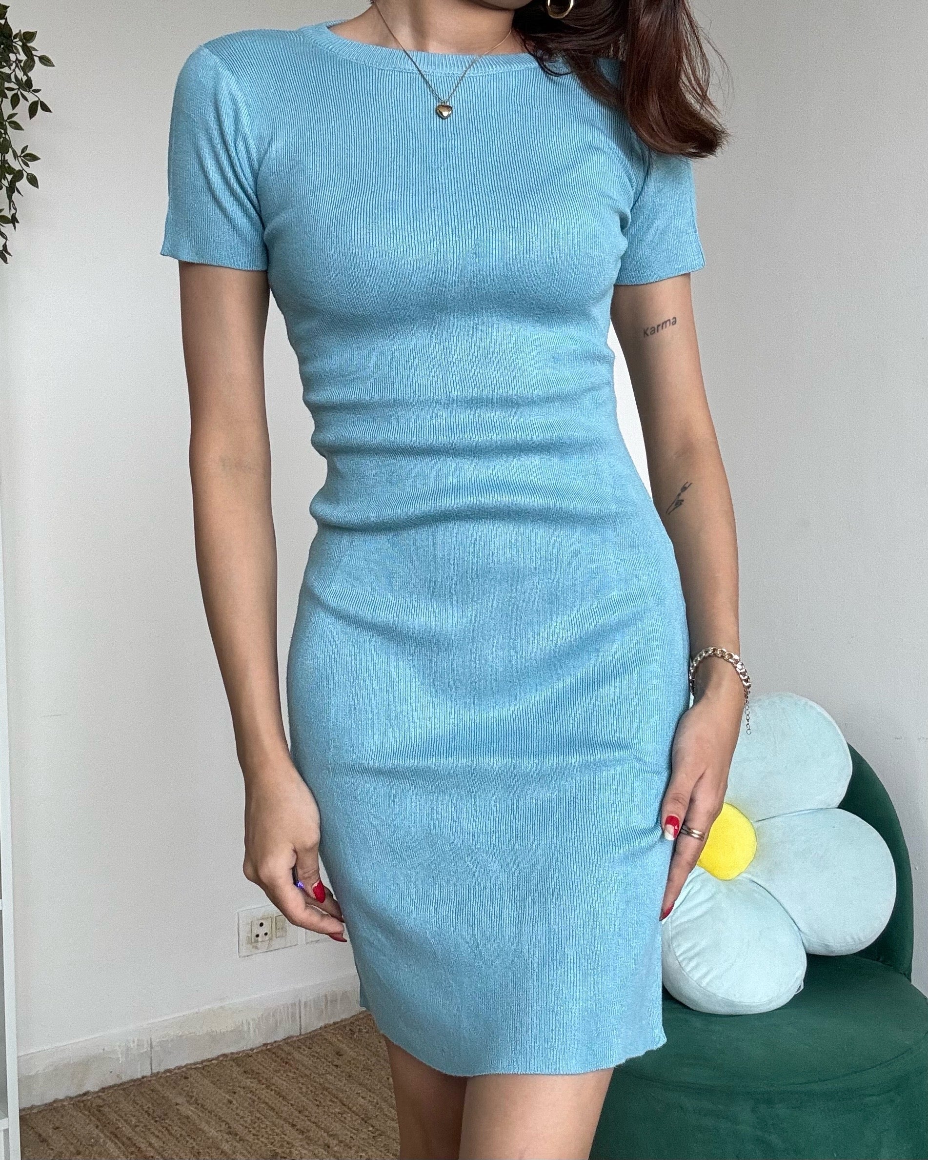 Blue Round Neck Dress