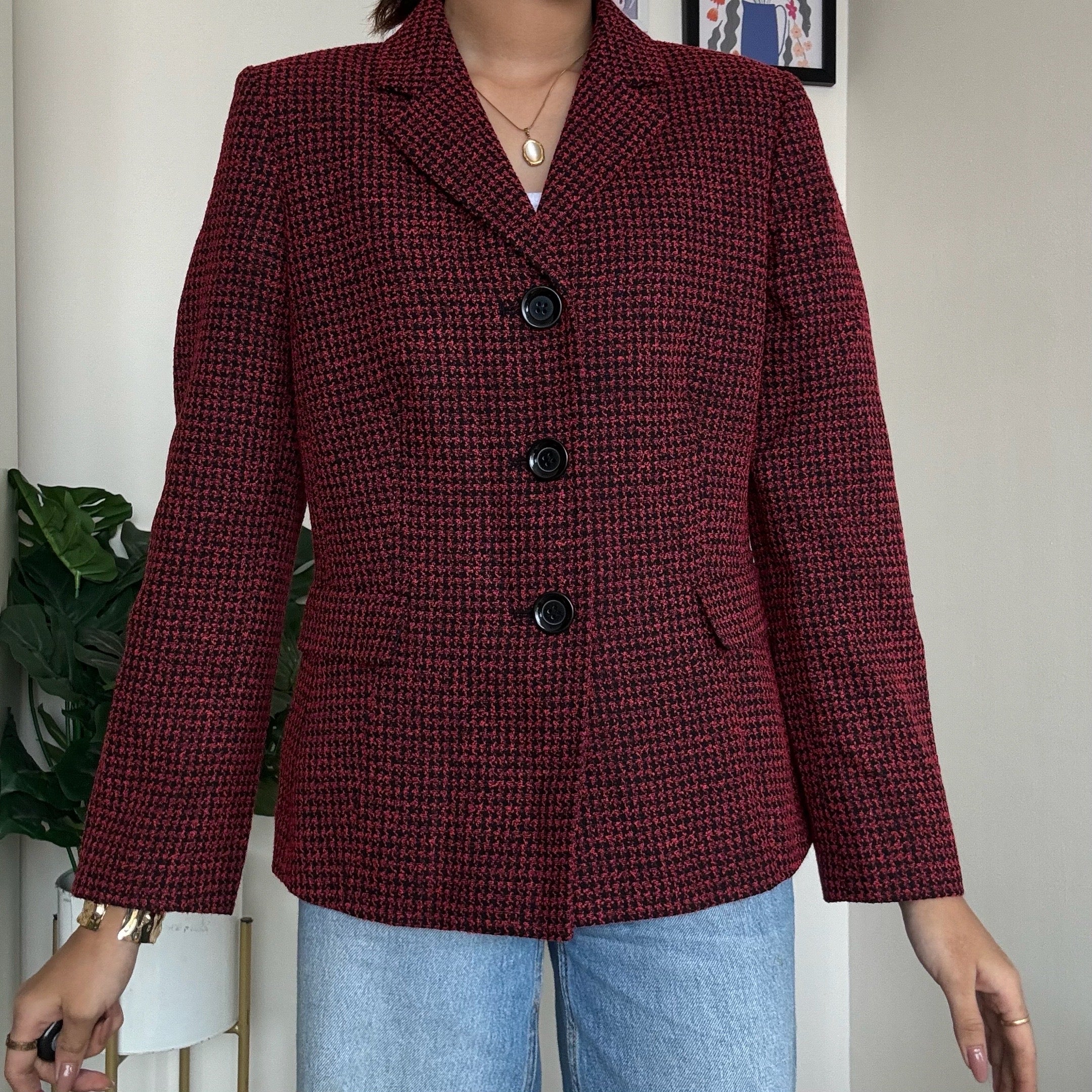 Red-Black Tweed Blazer