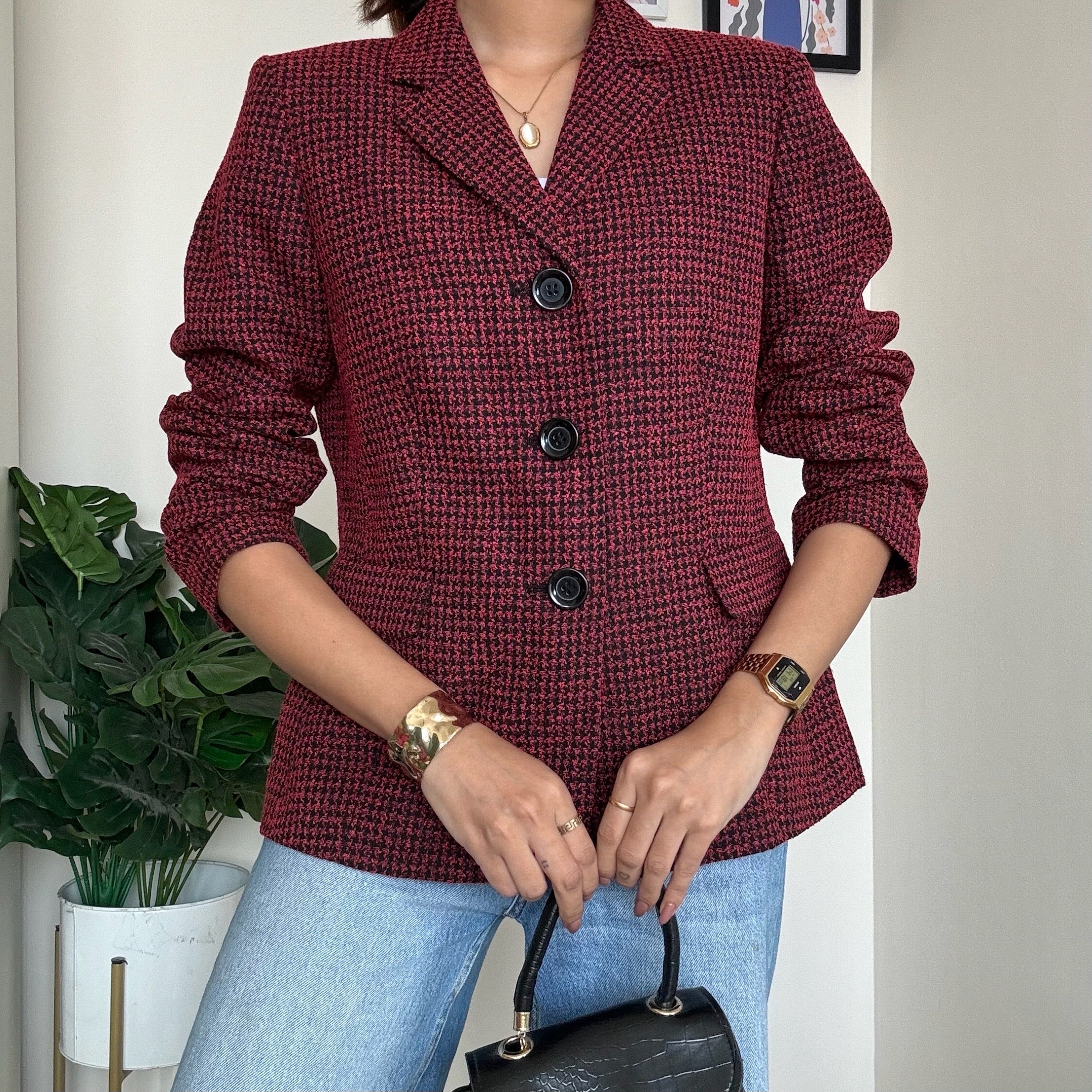 Red-Black Tweed Blazer