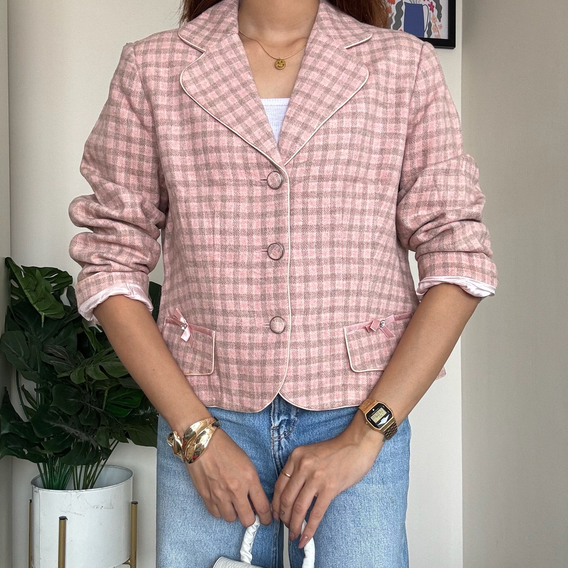 Pink Checkered Blazer