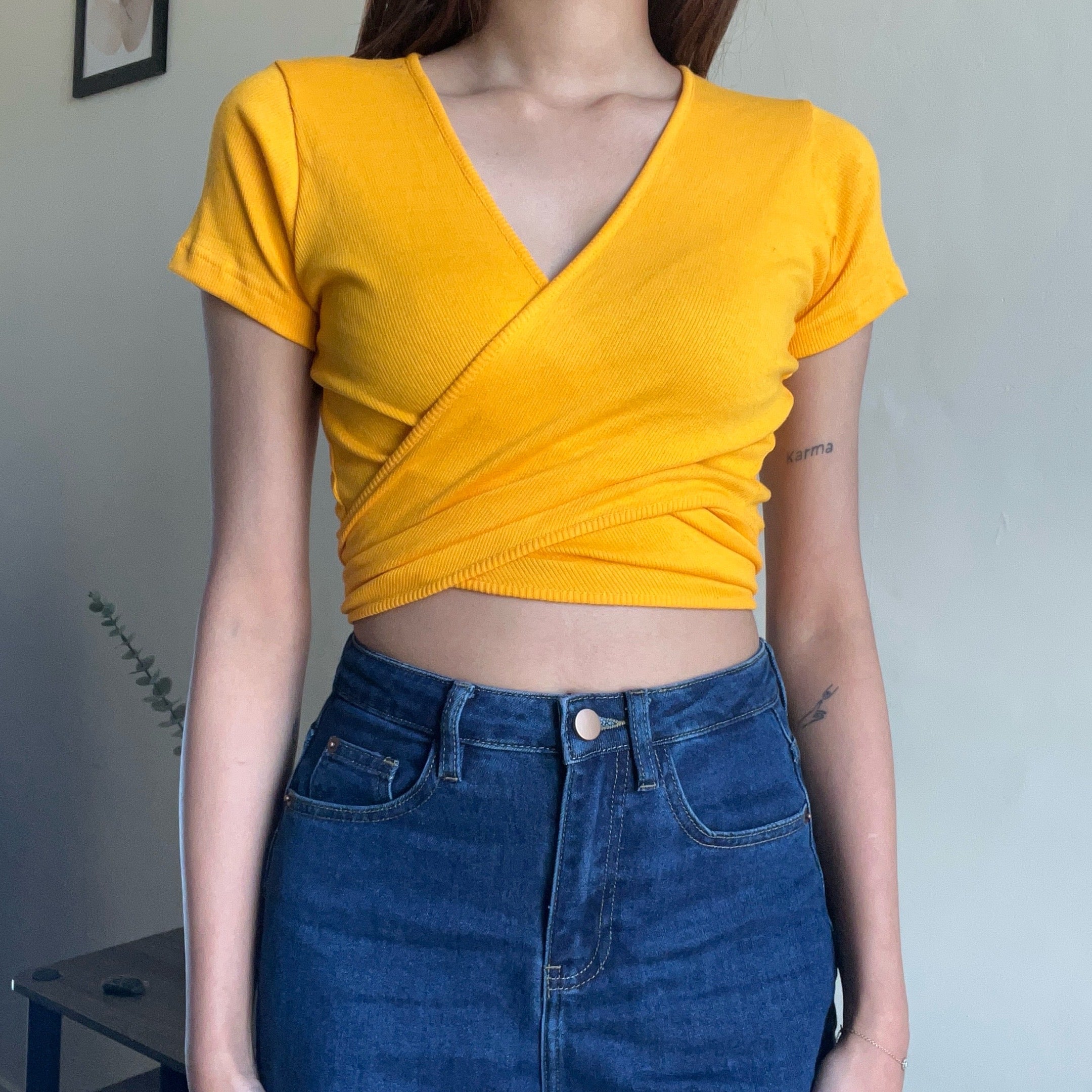 Yellow Tie Crop Top