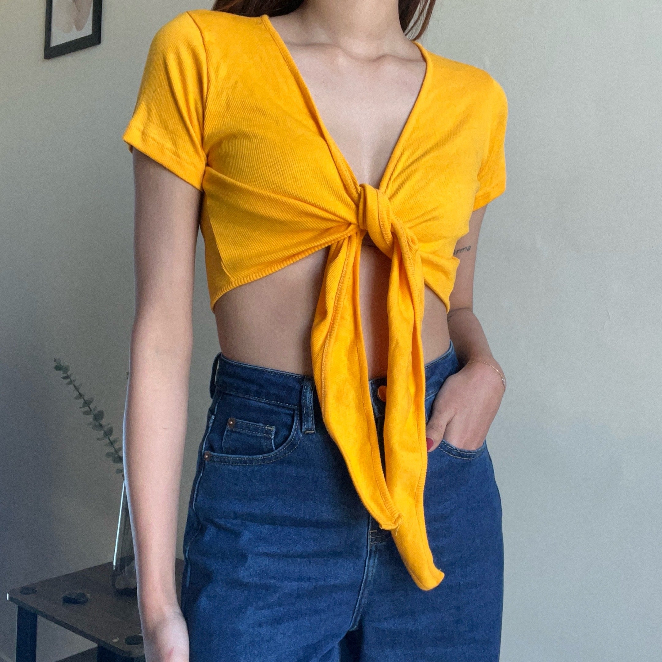 Yellow Tie Crop Top