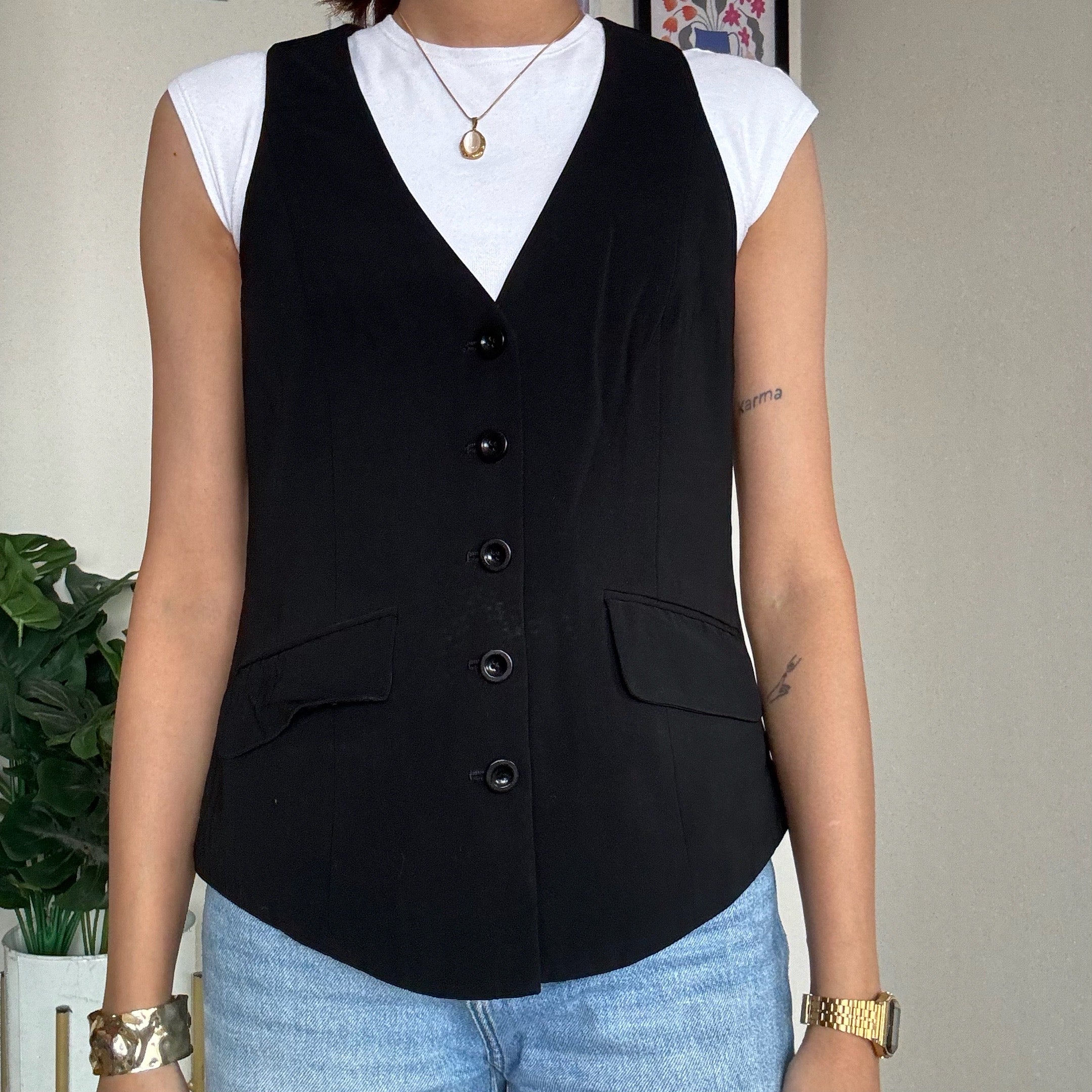 Solid Black Waistcoat - D