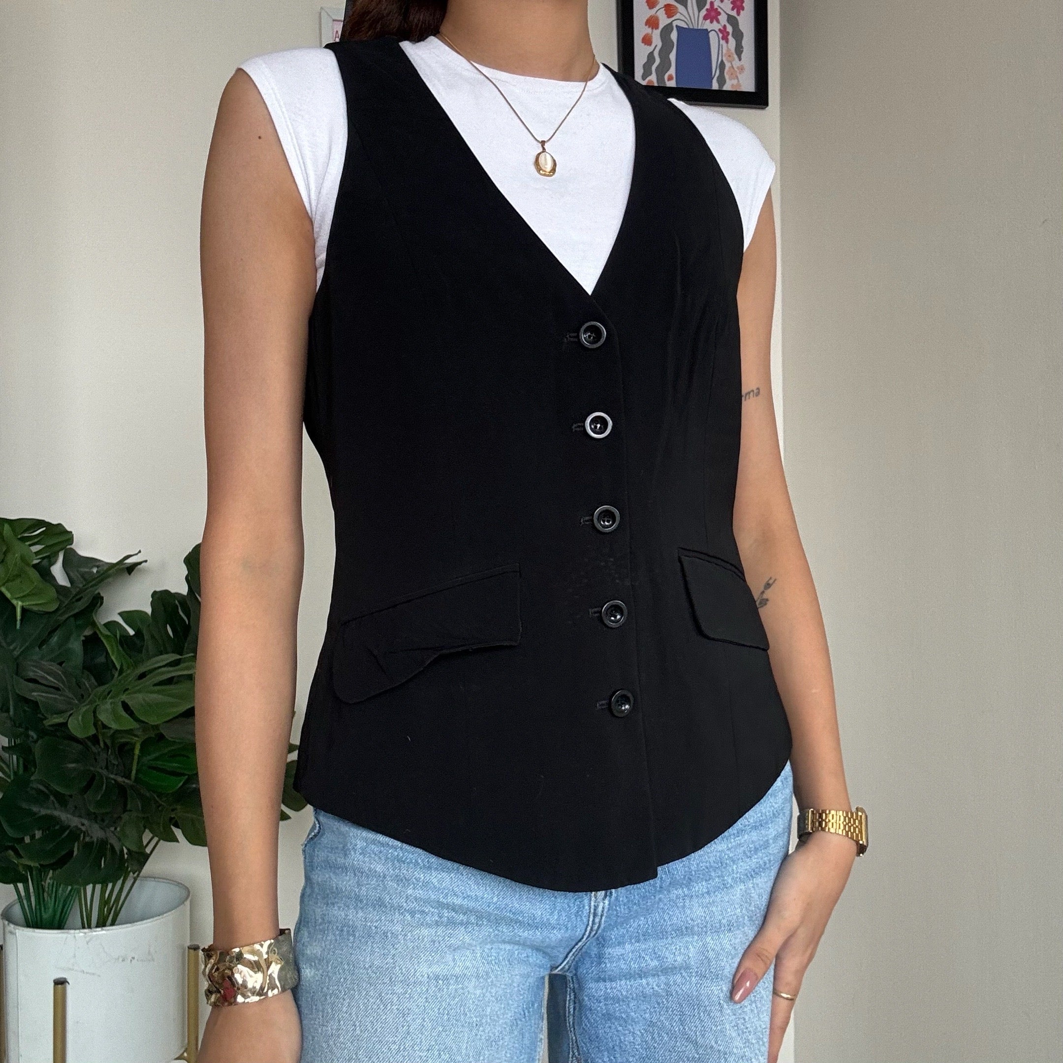 Solid Black Waistcoat - D