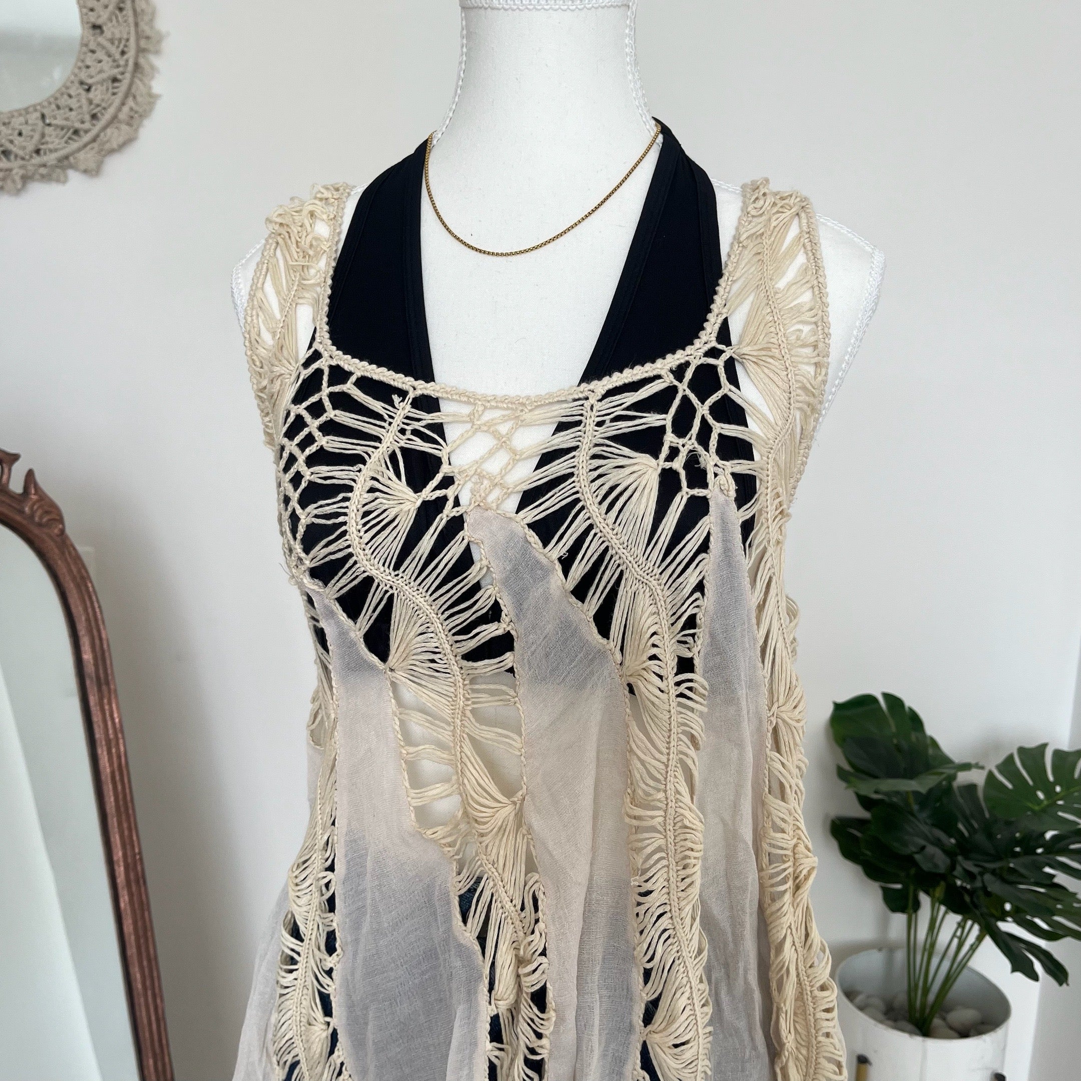 Beige Sheer Crochet Top vv