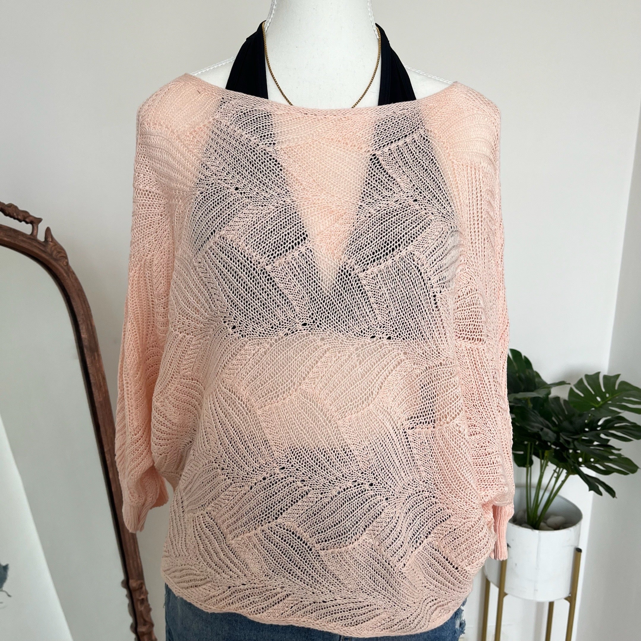 Baby Pink Oversized Sheer Top - C