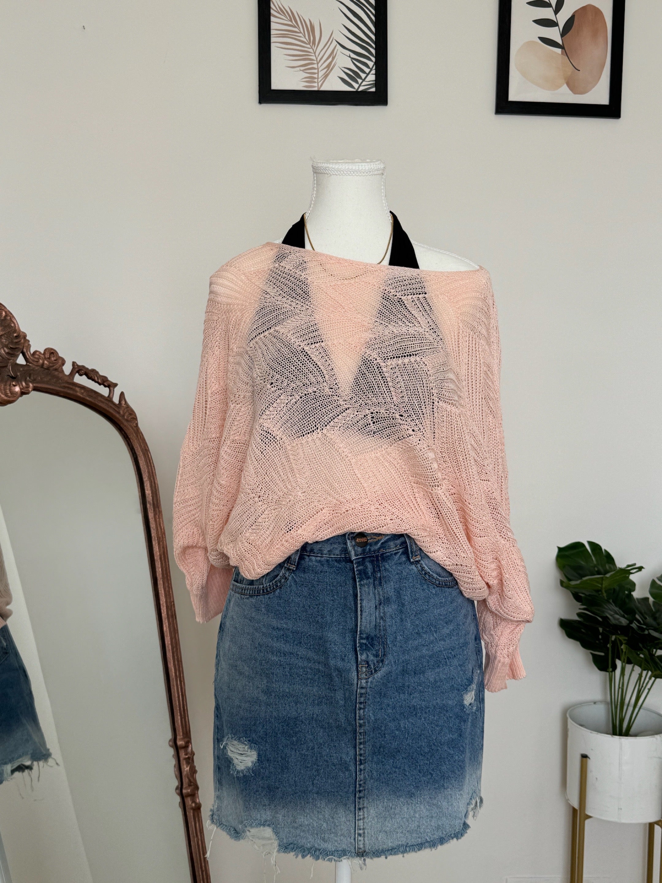 Baby Pink Oversized Sheer Top - C