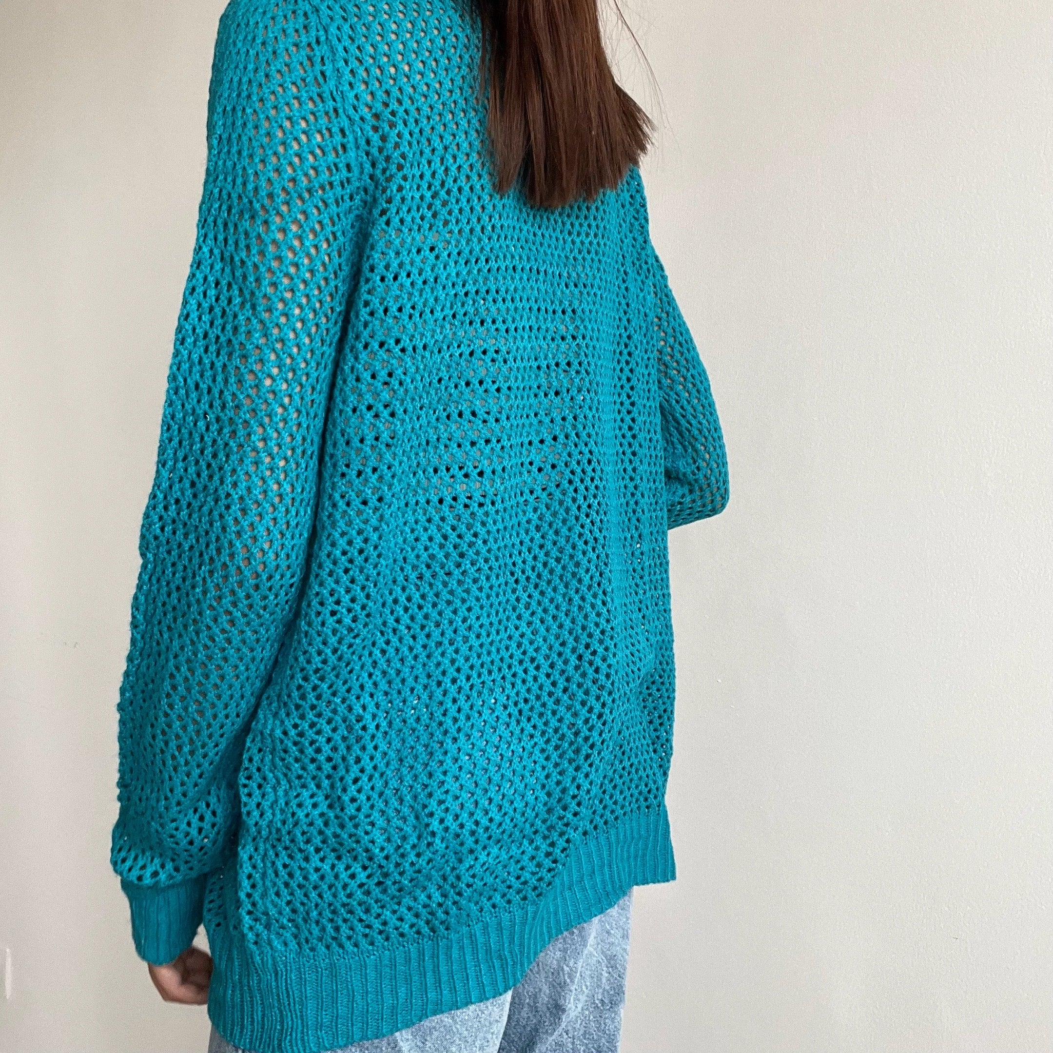 Teal Crochet Cardigan