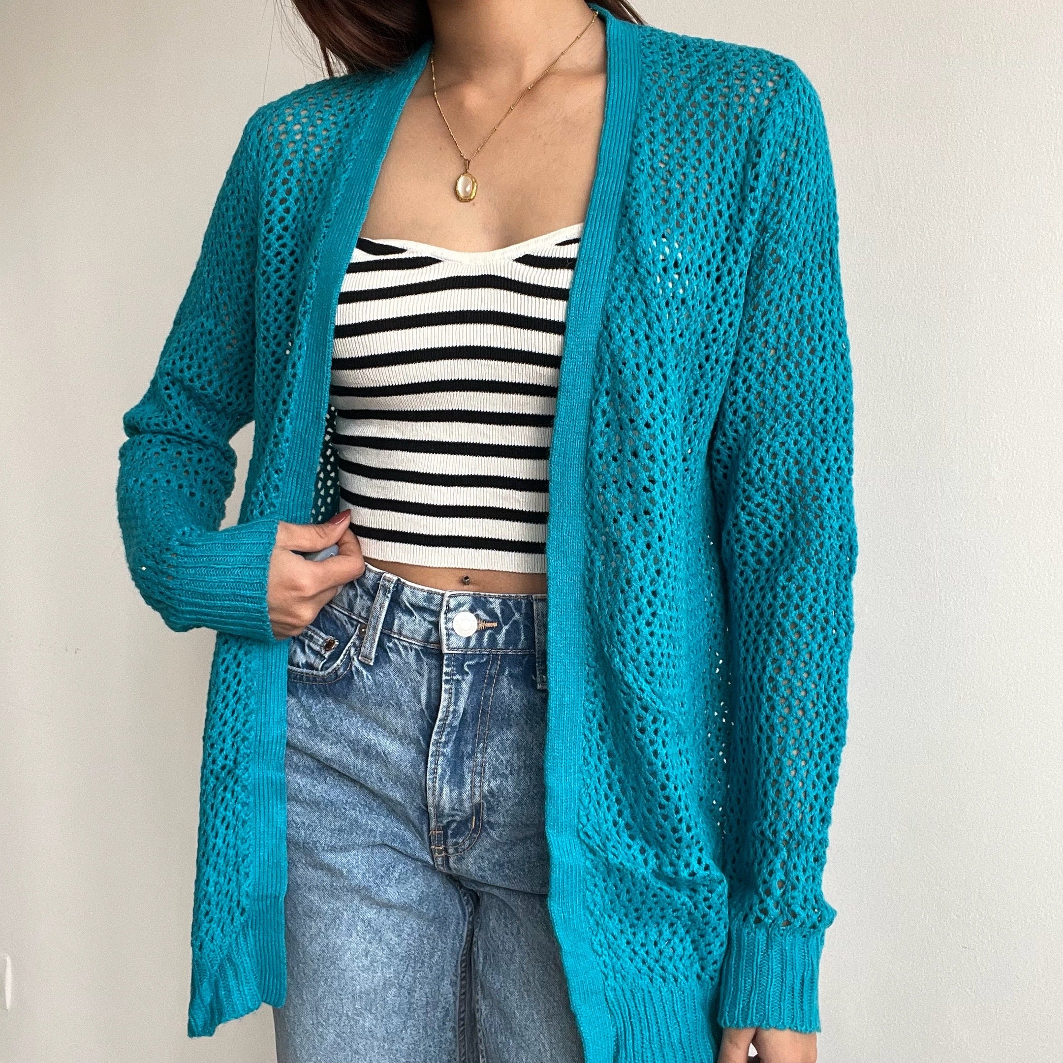 Teal Crochet Cardigan