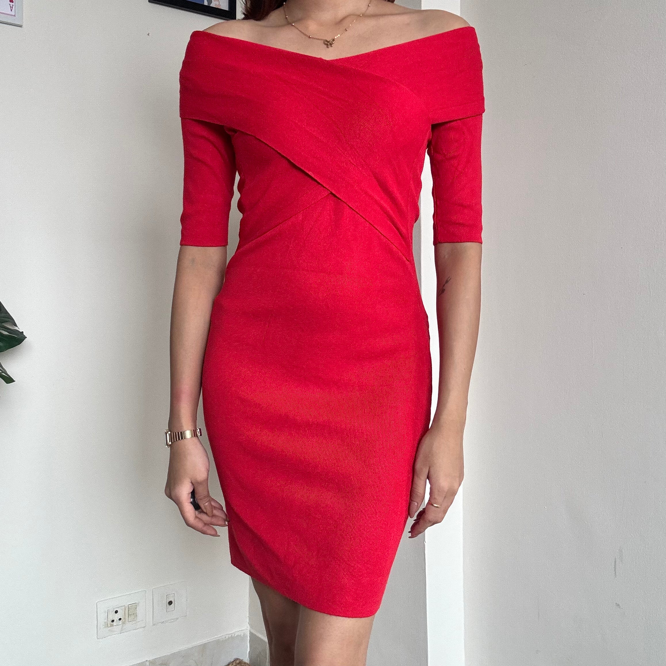 Red Off-Shoulder Bodycon Dress