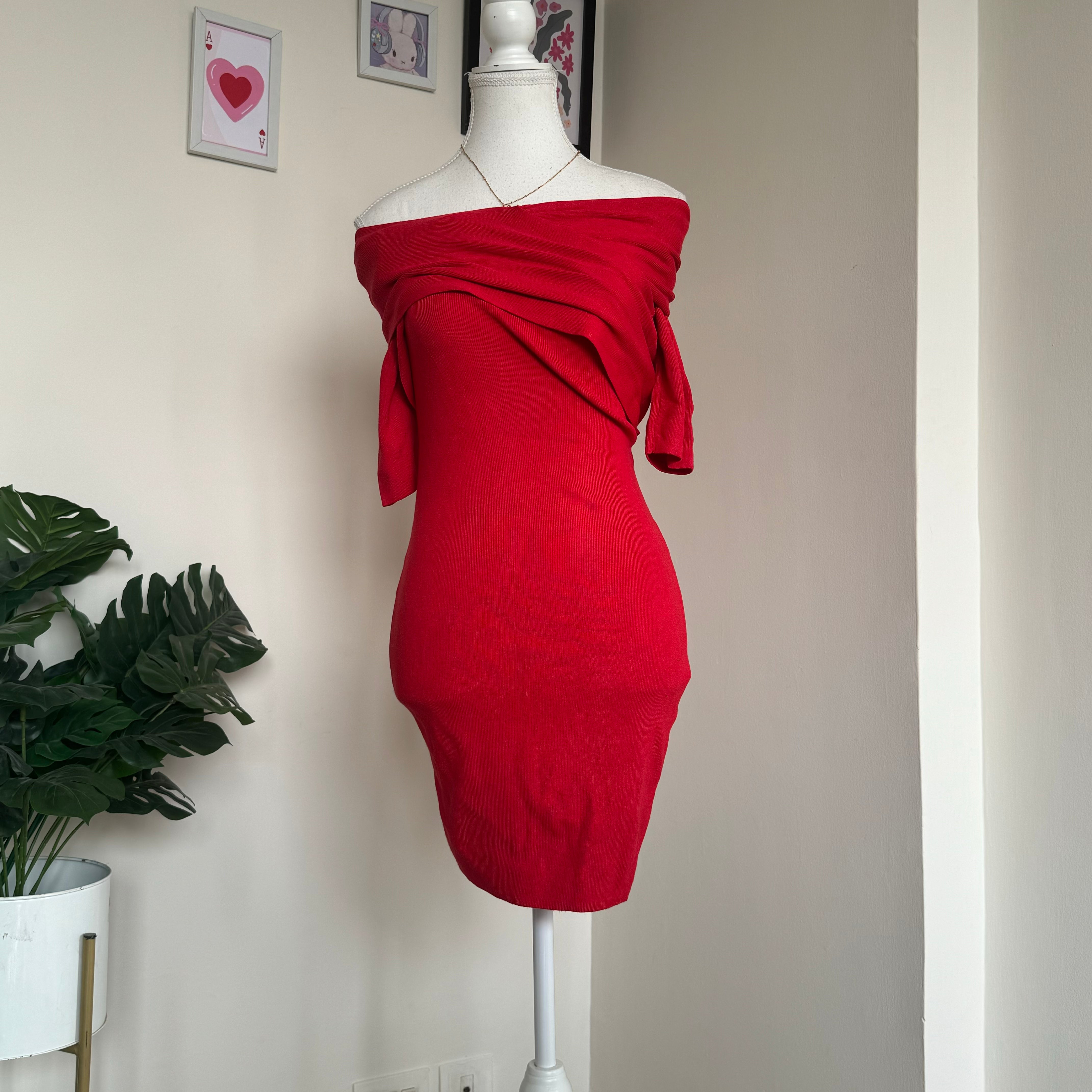 Red Off-Shoulder Bodycon Dress