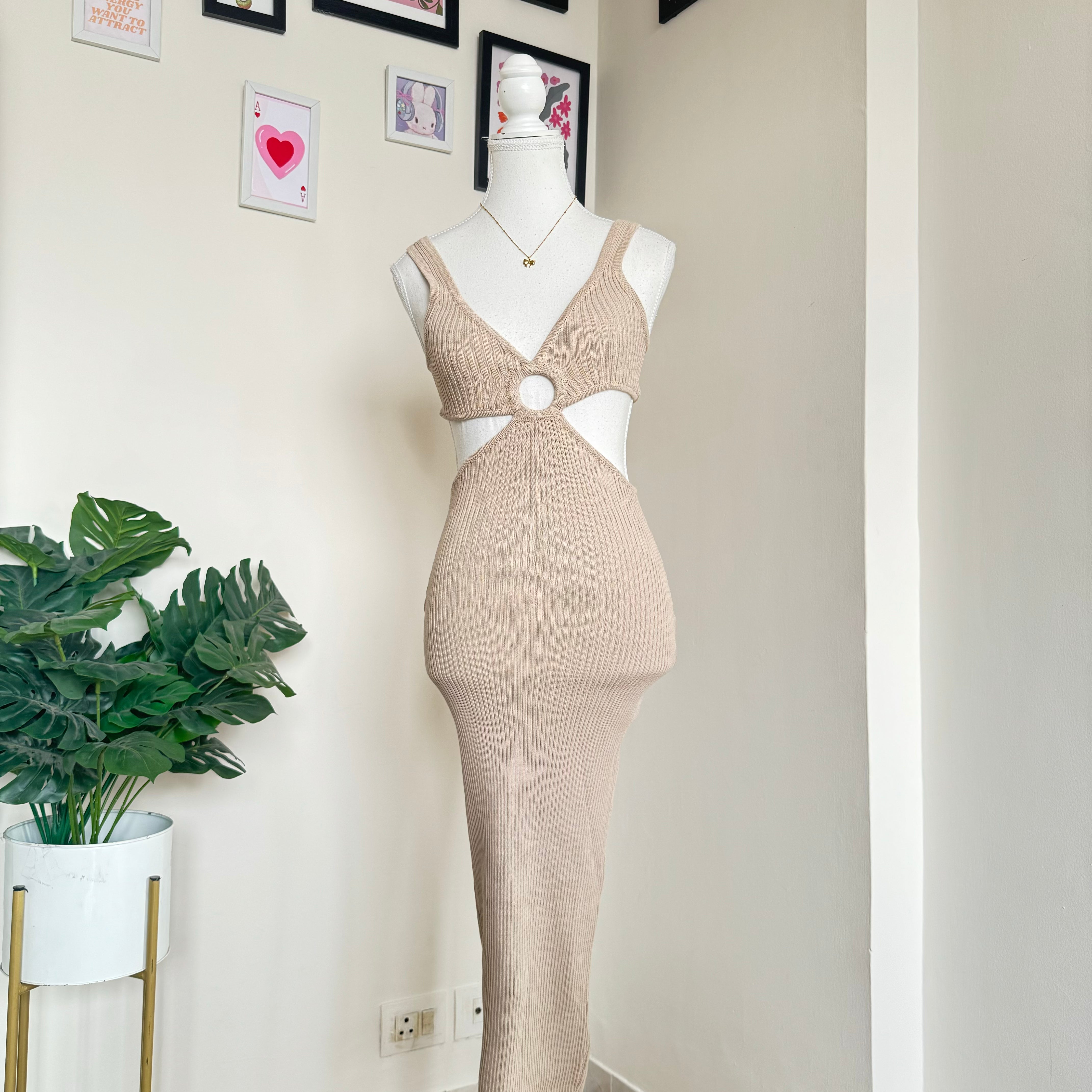 Beige Cut-Out Bodycon Dress - HM