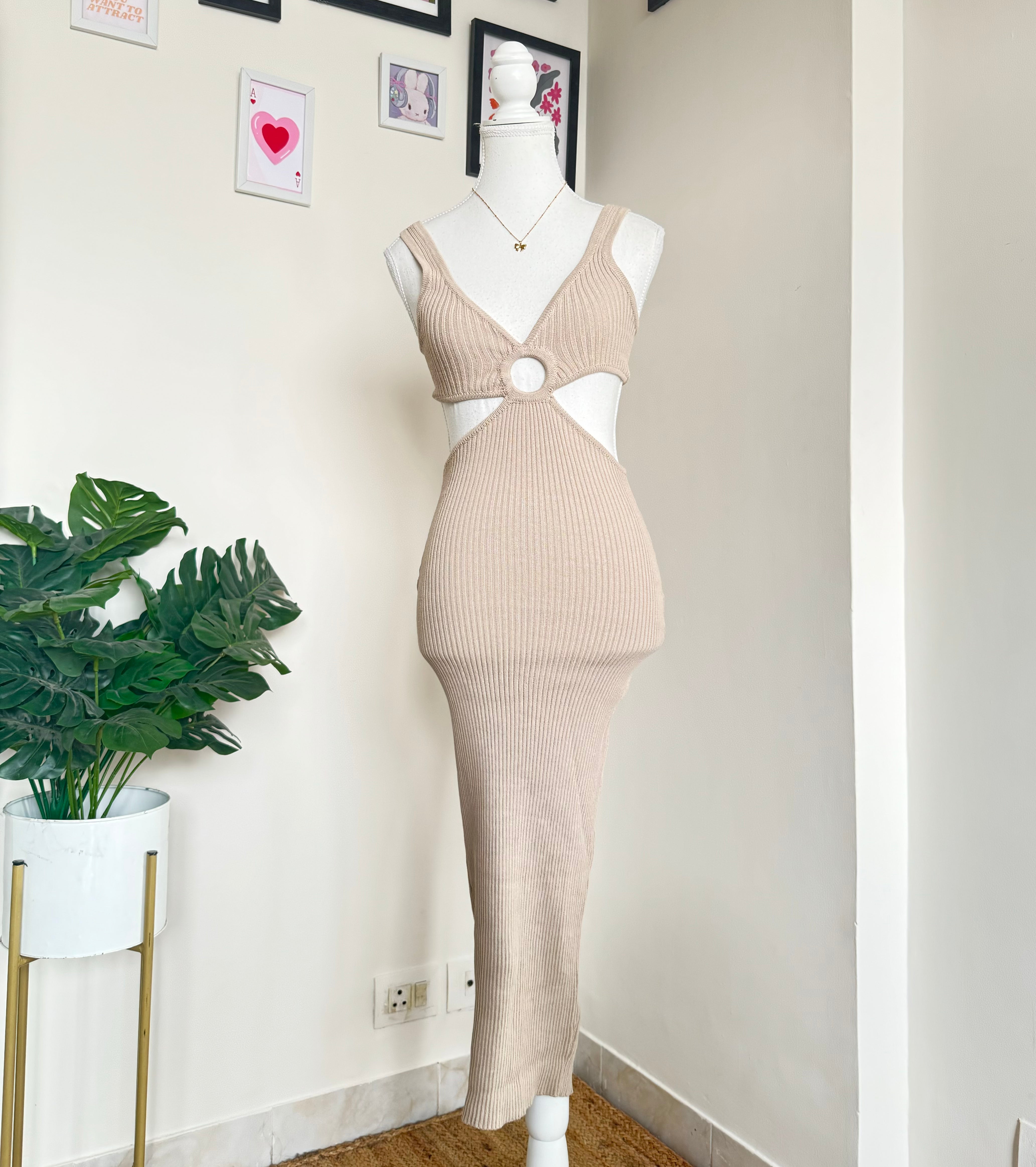 Beige Cut-Out Bodycon Dress - HM